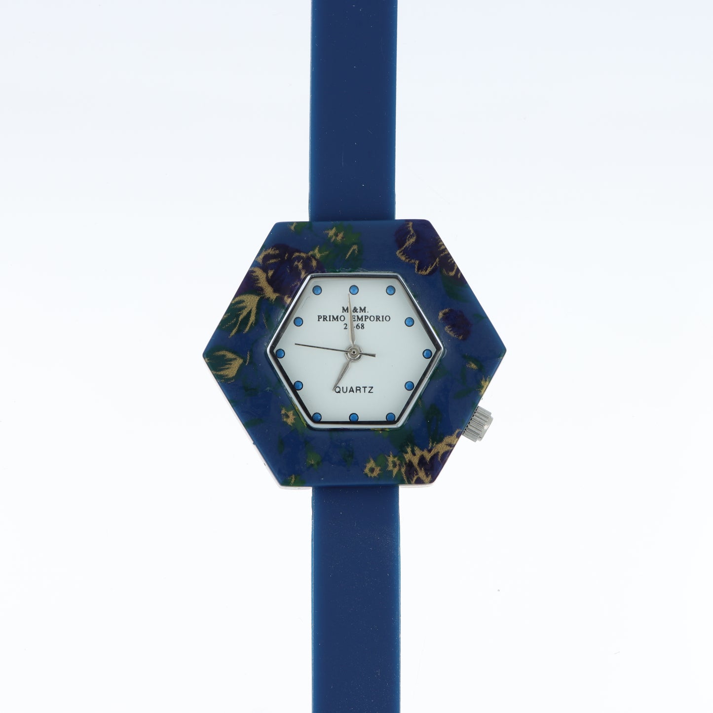 Orologio M&M Primo Emporio 2-68 Hexagon Floral Blue - Cassa Esagonale con Motivo Floreale e Cristalli Zaffiro