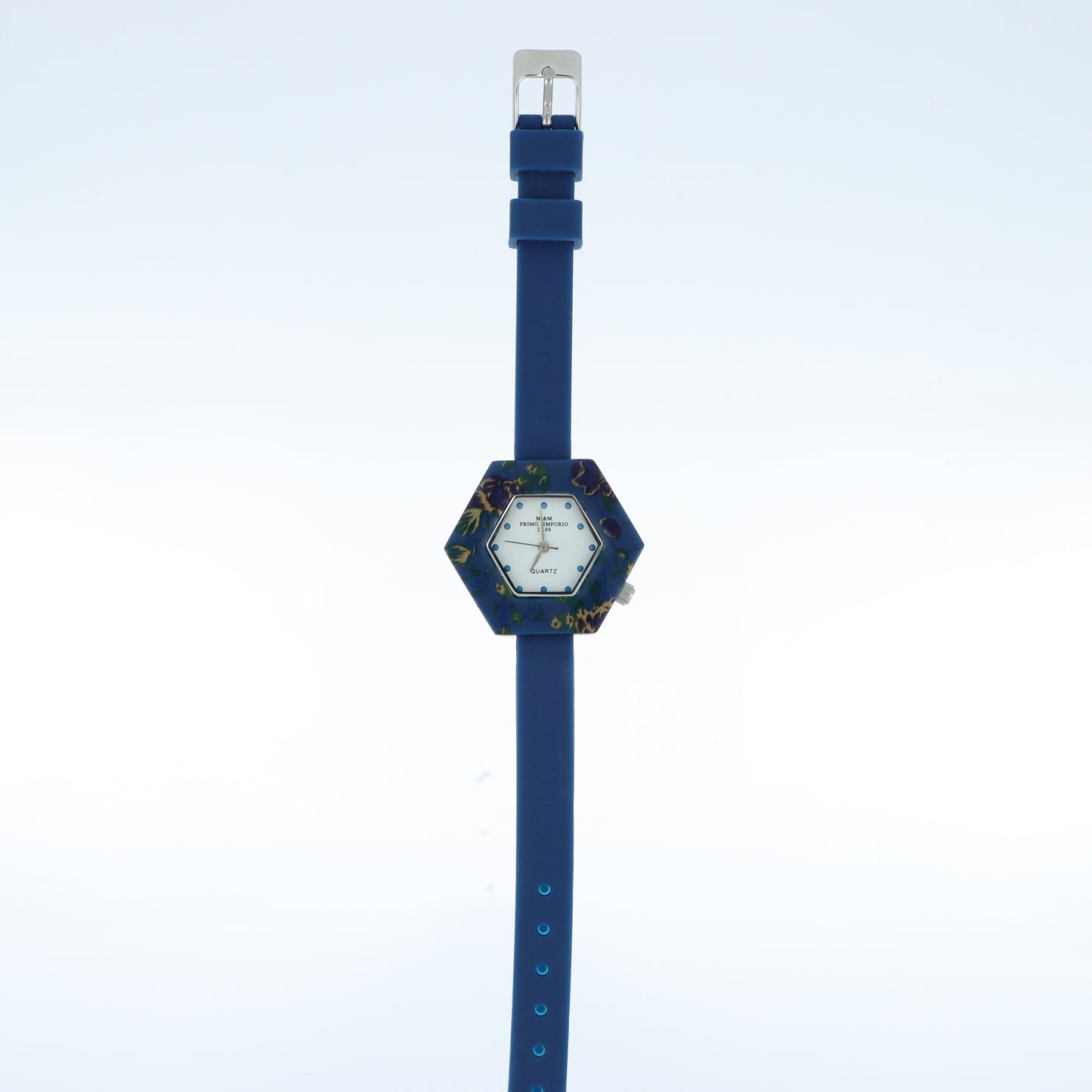 Orologio M&M Primo Emporio 2-68 Hexagon Floral Blue - Cassa Esagonale con Motivo Floreale e Cristalli Zaffiro