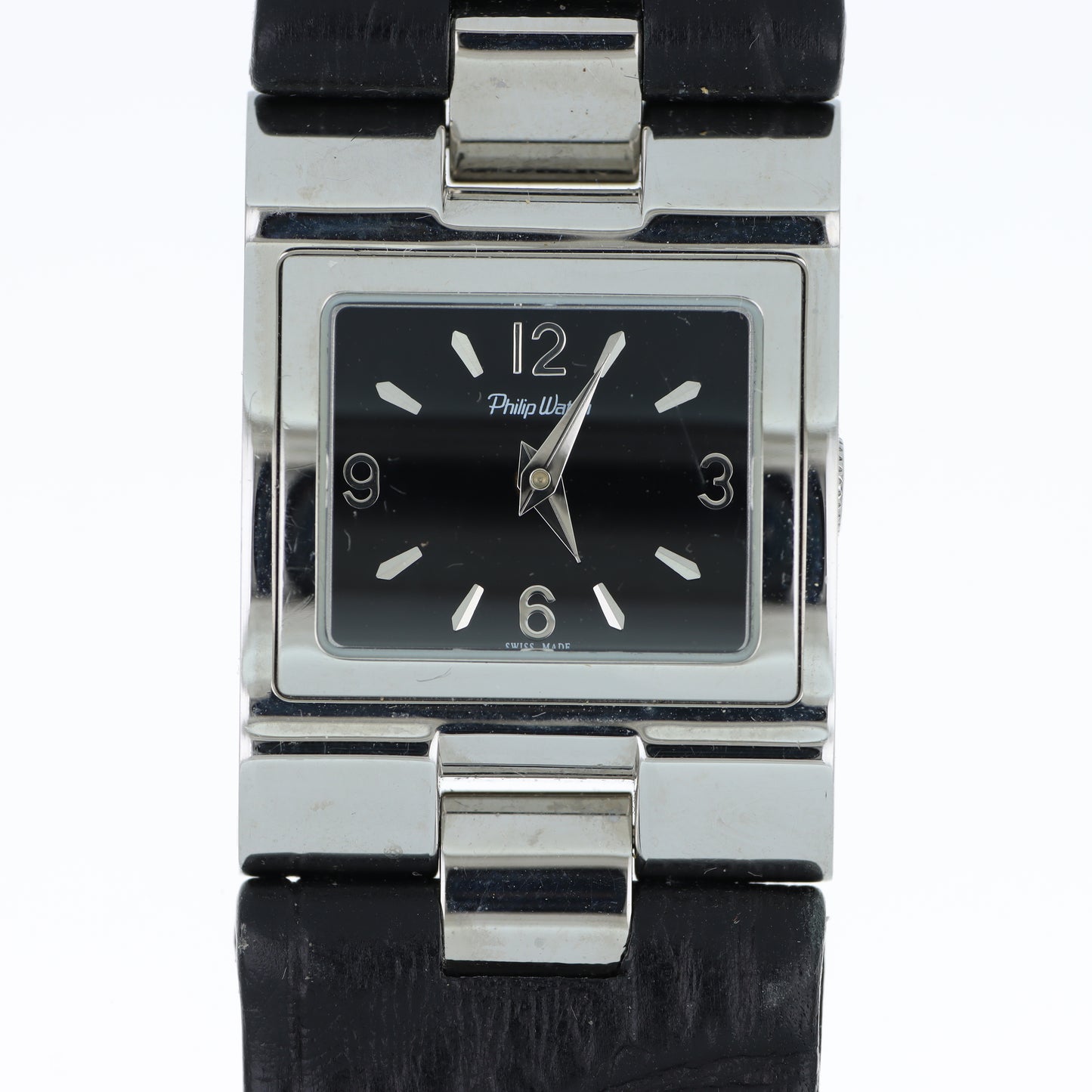 Orologio Philip Watch Square Swiss Made - Quadrante Nero e Cinturino in Pelle Nera