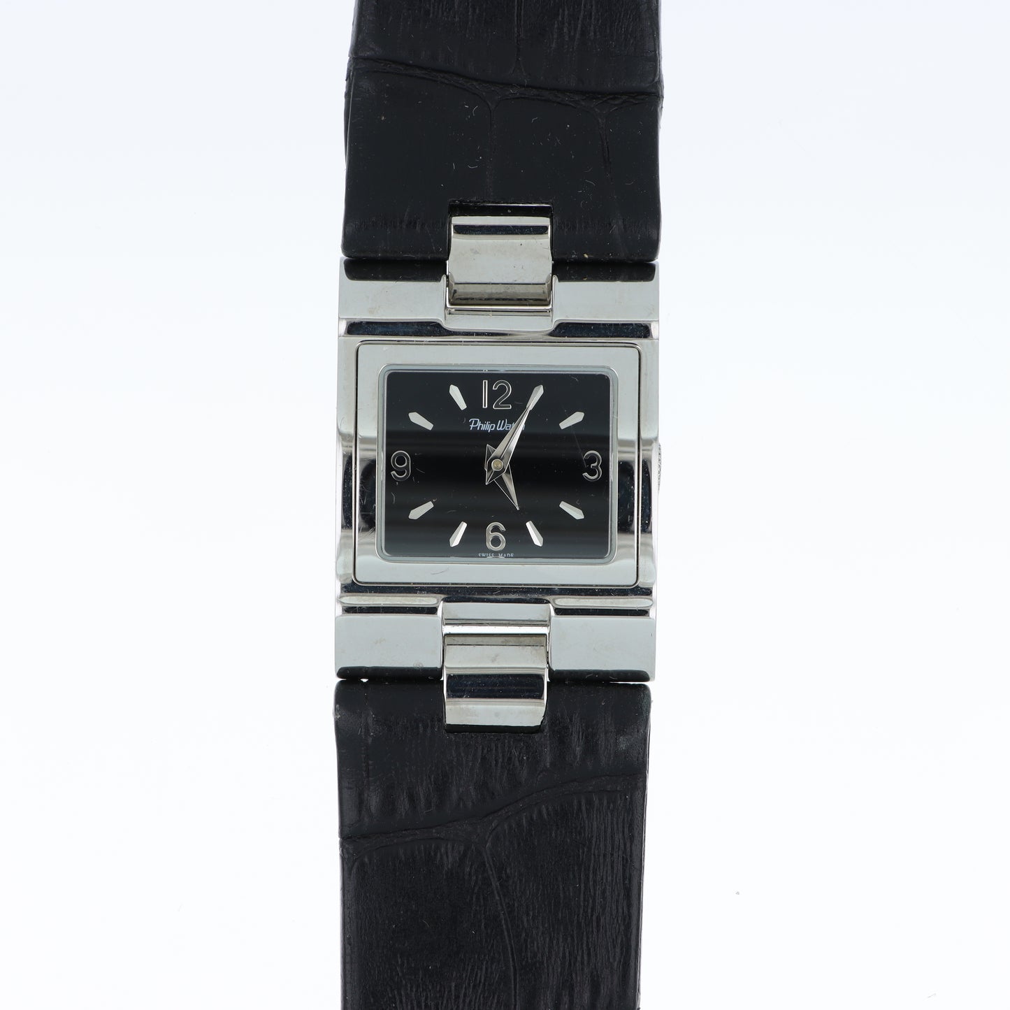 Orologio Philip Watch Square Swiss Made - Quadrante Nero e Cinturino in Pelle Nera