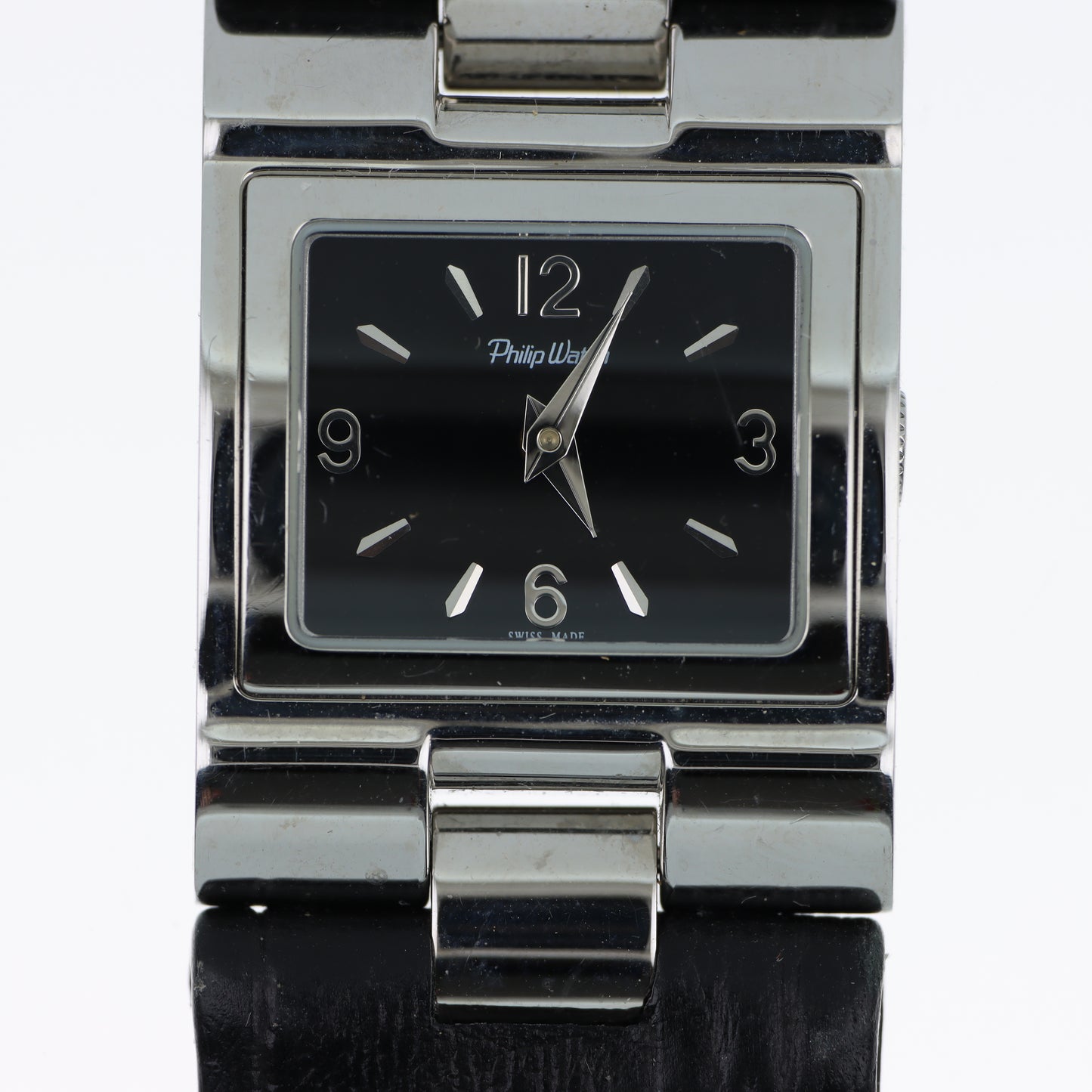 Orologio Philip Watch Square Swiss Made - Quadrante Nero e Cinturino in Pelle Nera