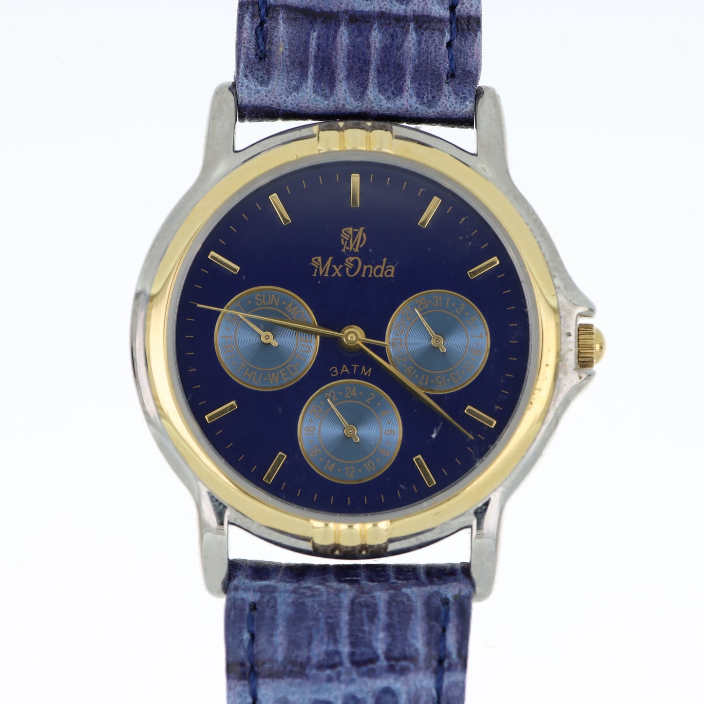 Orologio MxOnda Multifunzione Bicolore Blue Navy - Quadrante Blu con Tre Sotto-Quadranti e Cinturino Coccodrillo