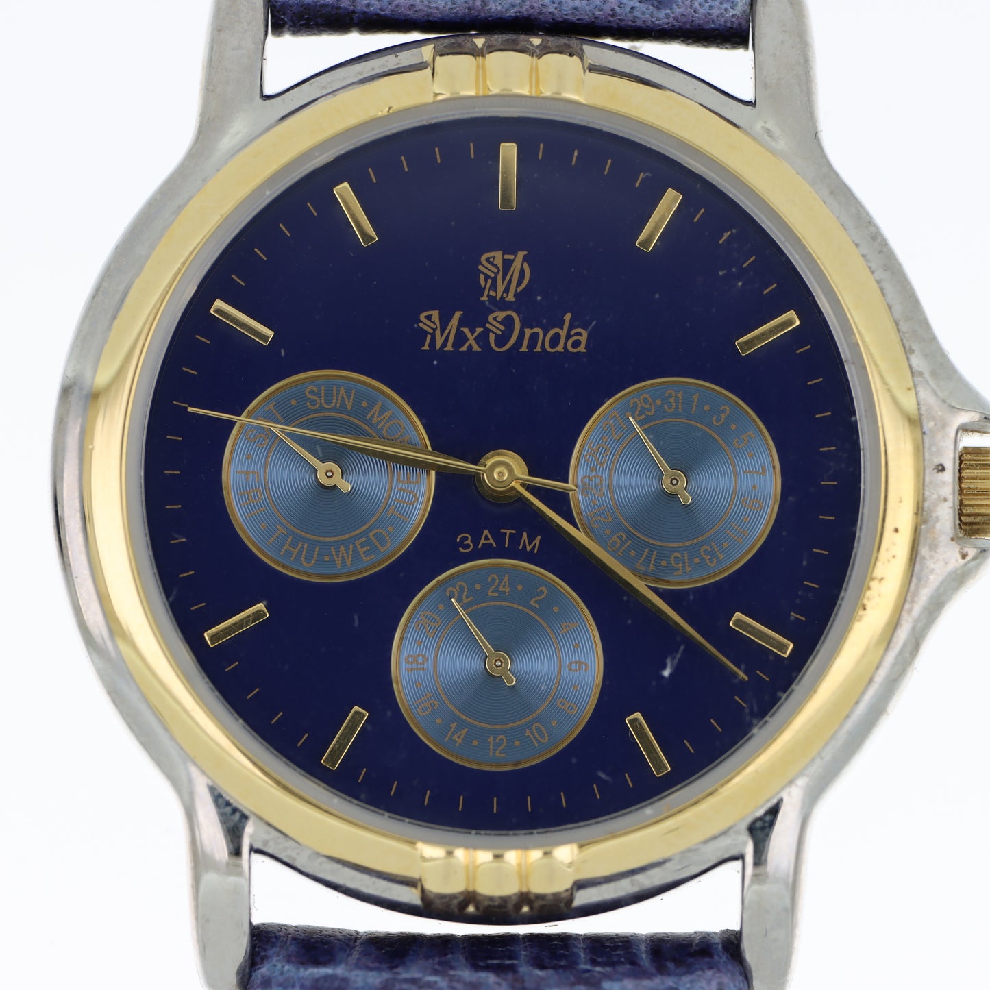 Orologio MxOnda Multifunzione Bicolore Blue Navy - Quadrante Blu con Tre Sotto-Quadranti e Cinturino Coccodrillo