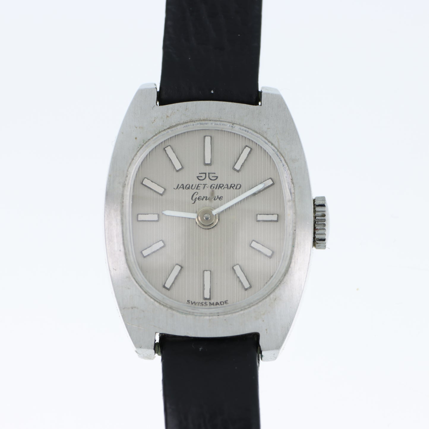 Jaquet-Girard Genève – Orologio Vintage Swiss Made Cassa Tonneau Acciaio Cinturino Nero