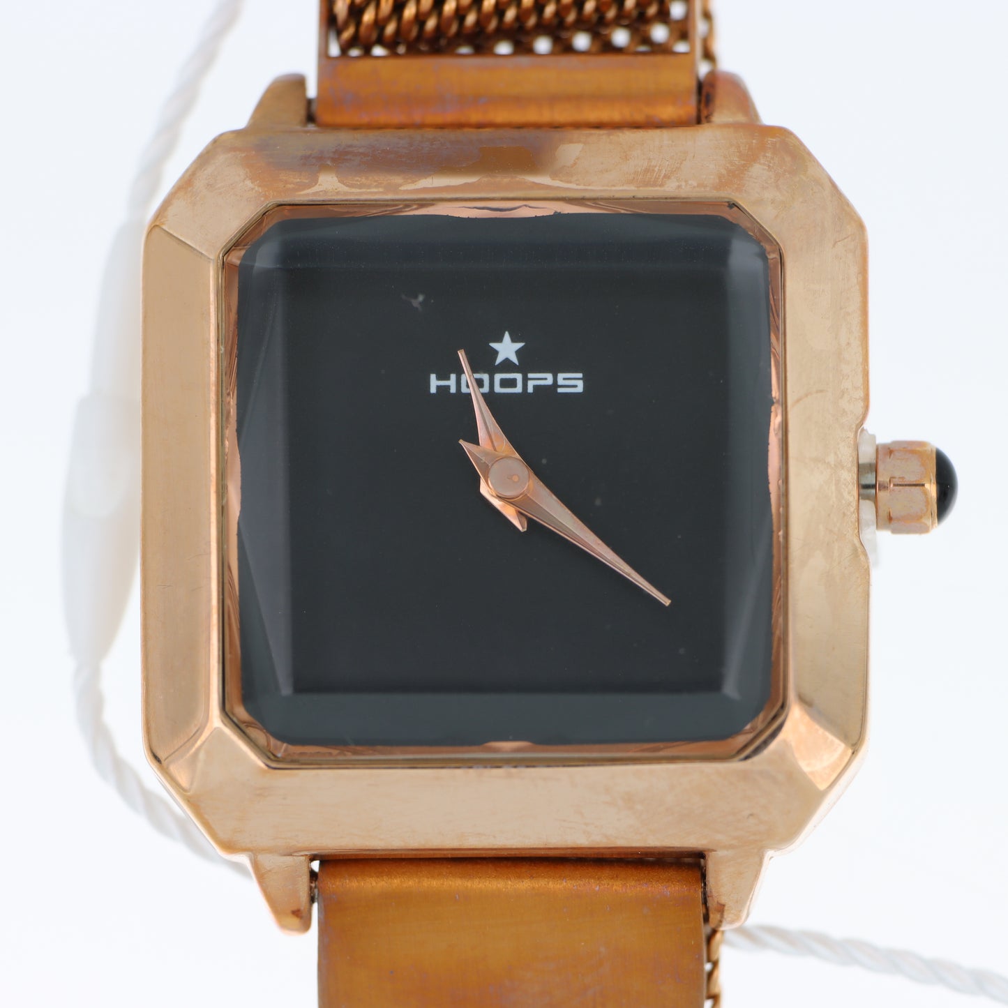 Hoops – Orologio Donna Cassa Quadrata Rose Gold Quadrante Nero Bracciale Mesh