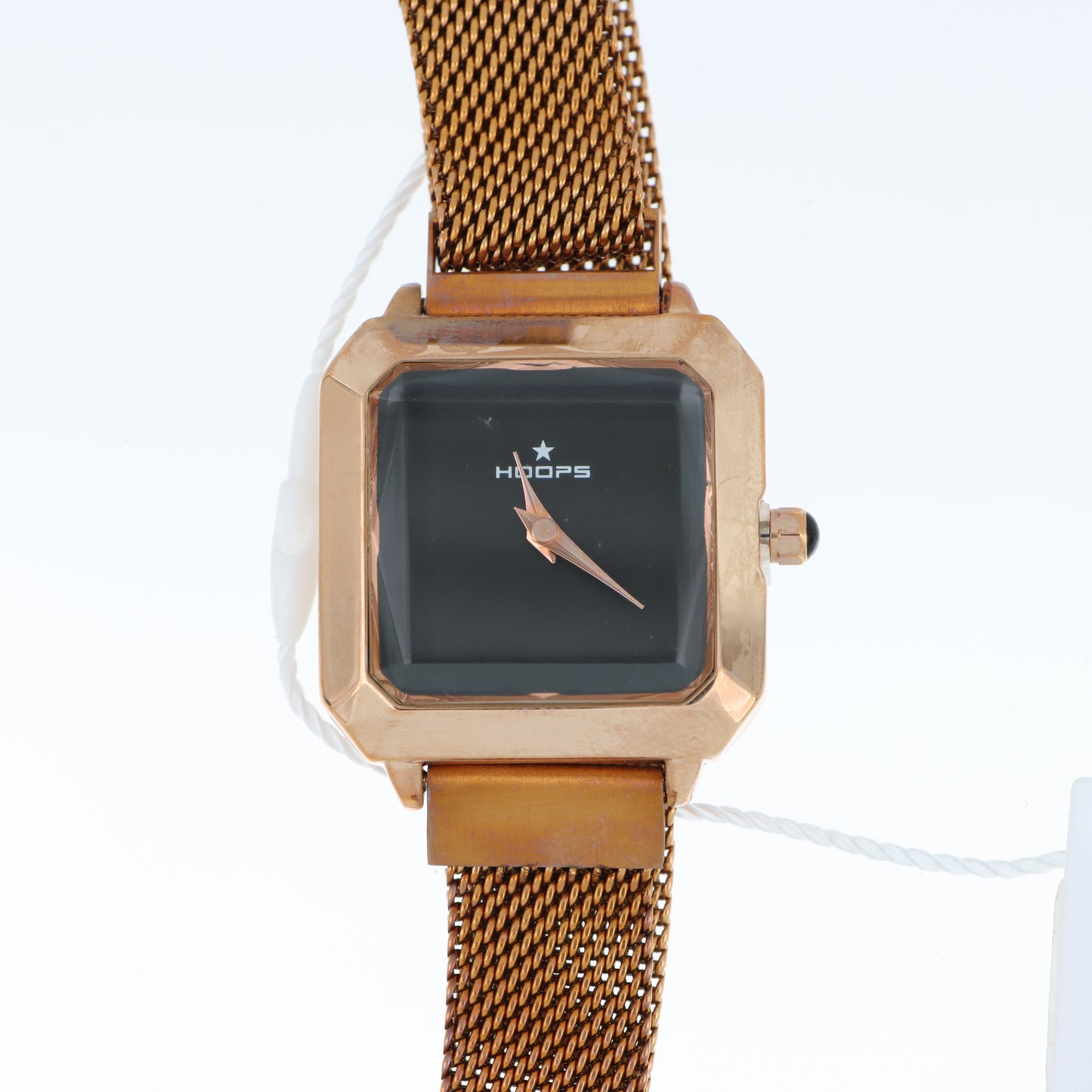 Hoops – Orologio Donna Cassa Quadrata Rose Gold Quadrante Nero Bracciale Mesh