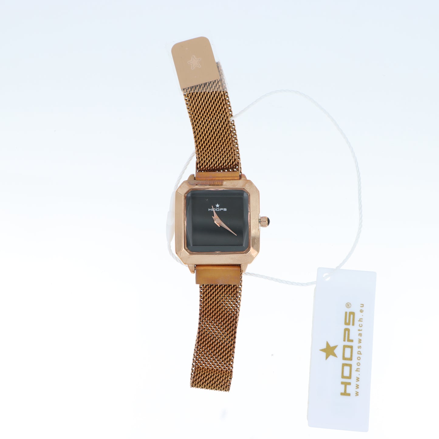 Hoops – Orologio Donna Cassa Quadrata Rose Gold Quadrante Nero Bracciale Mesh
