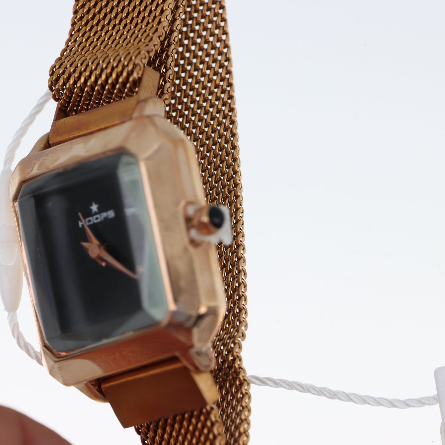Hoops – Orologio Donna Cassa Quadrata Rose Gold Quadrante Nero Bracciale Mesh