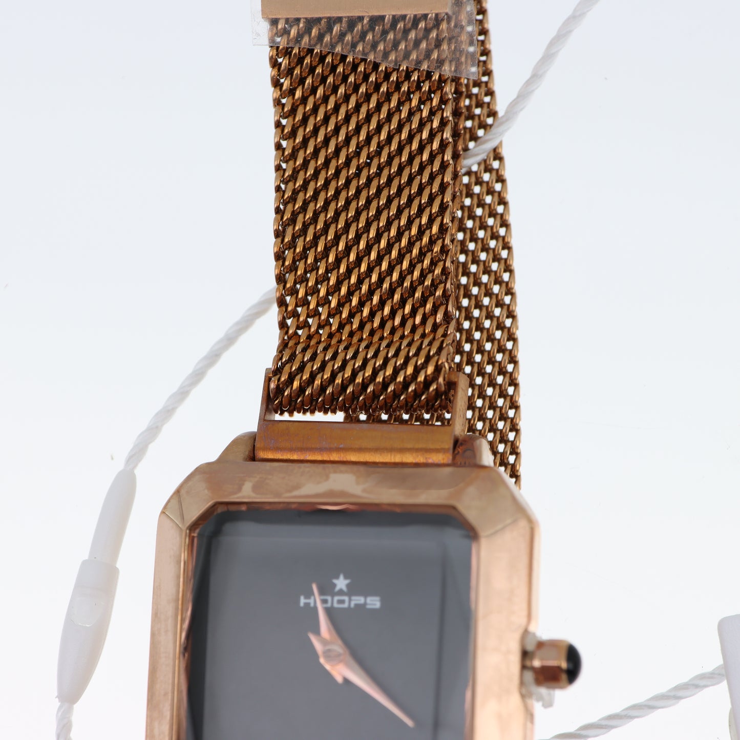 Hoops – Orologio Donna Cassa Quadrata Rose Gold Quadrante Nero Bracciale Mesh