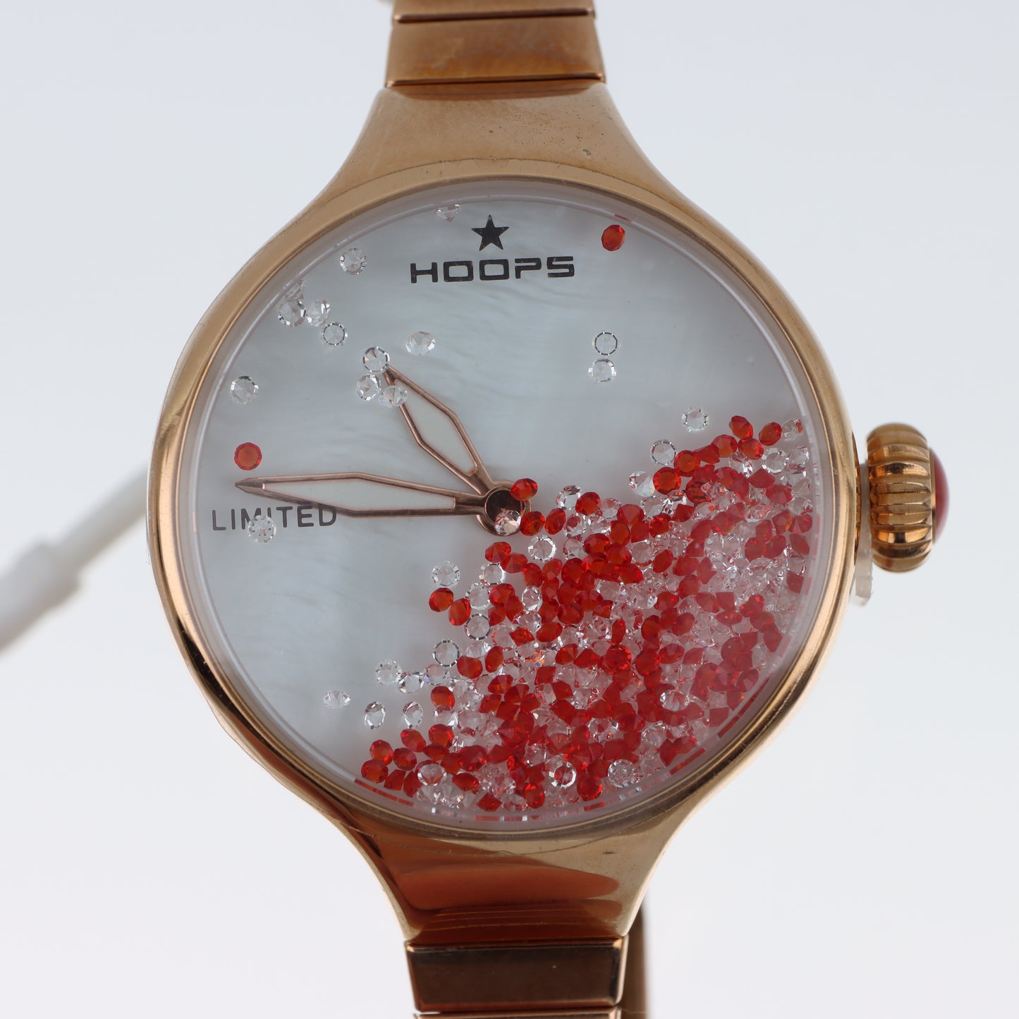 Hoops Edition – Orologio Donna Rose Gold Quadrante Snow Globe Cristalli Rossi e Bianchi