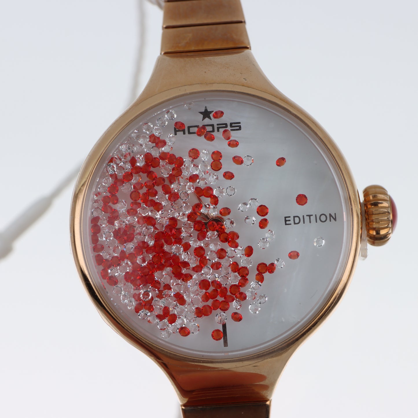 Hoops Edition – Orologio Donna Rose Gold Quadrante Snow Globe Cristalli Rossi e Bianchi