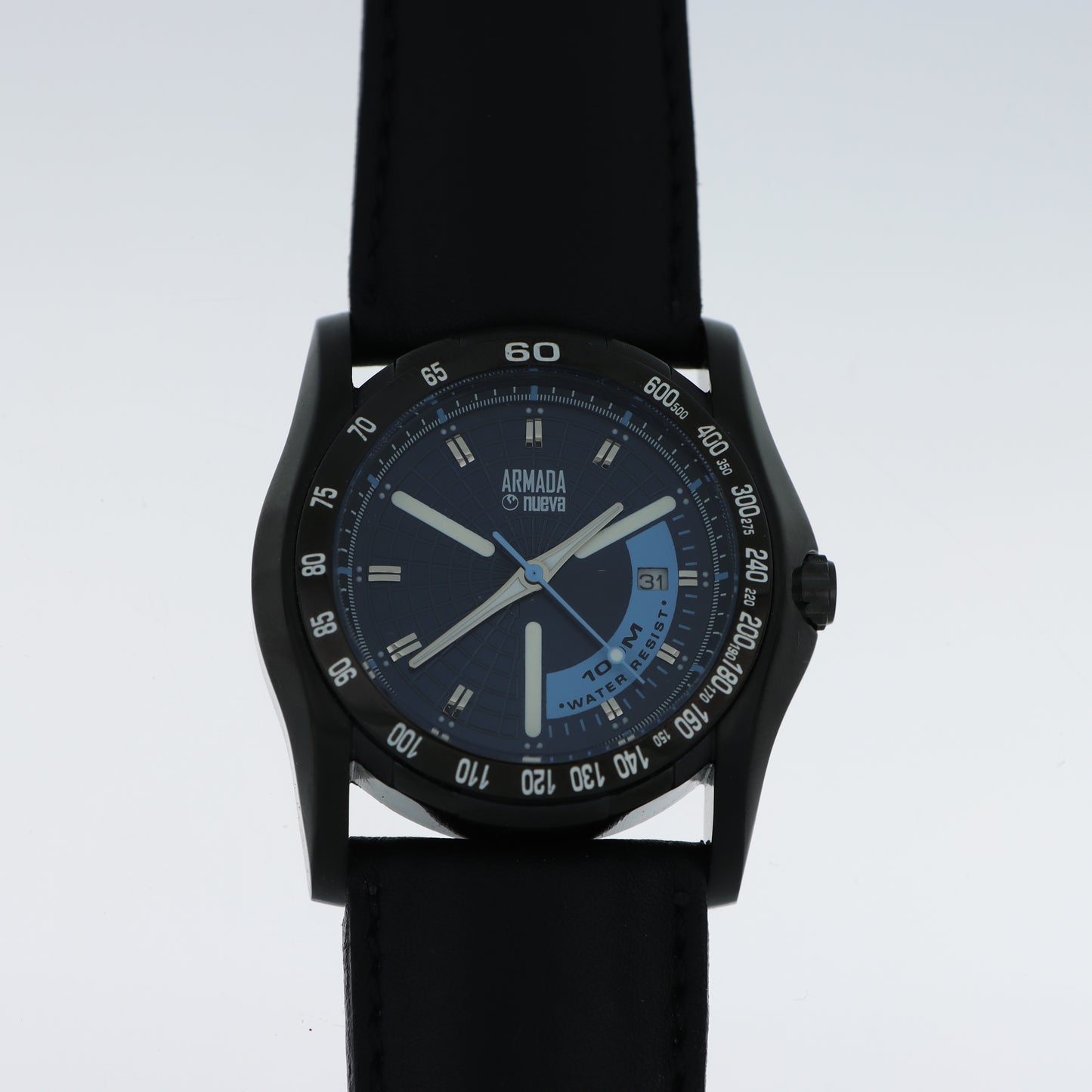 Armada Nueva Orologio Uomo Sport Nero Quadrante Blu Water Resist 100M