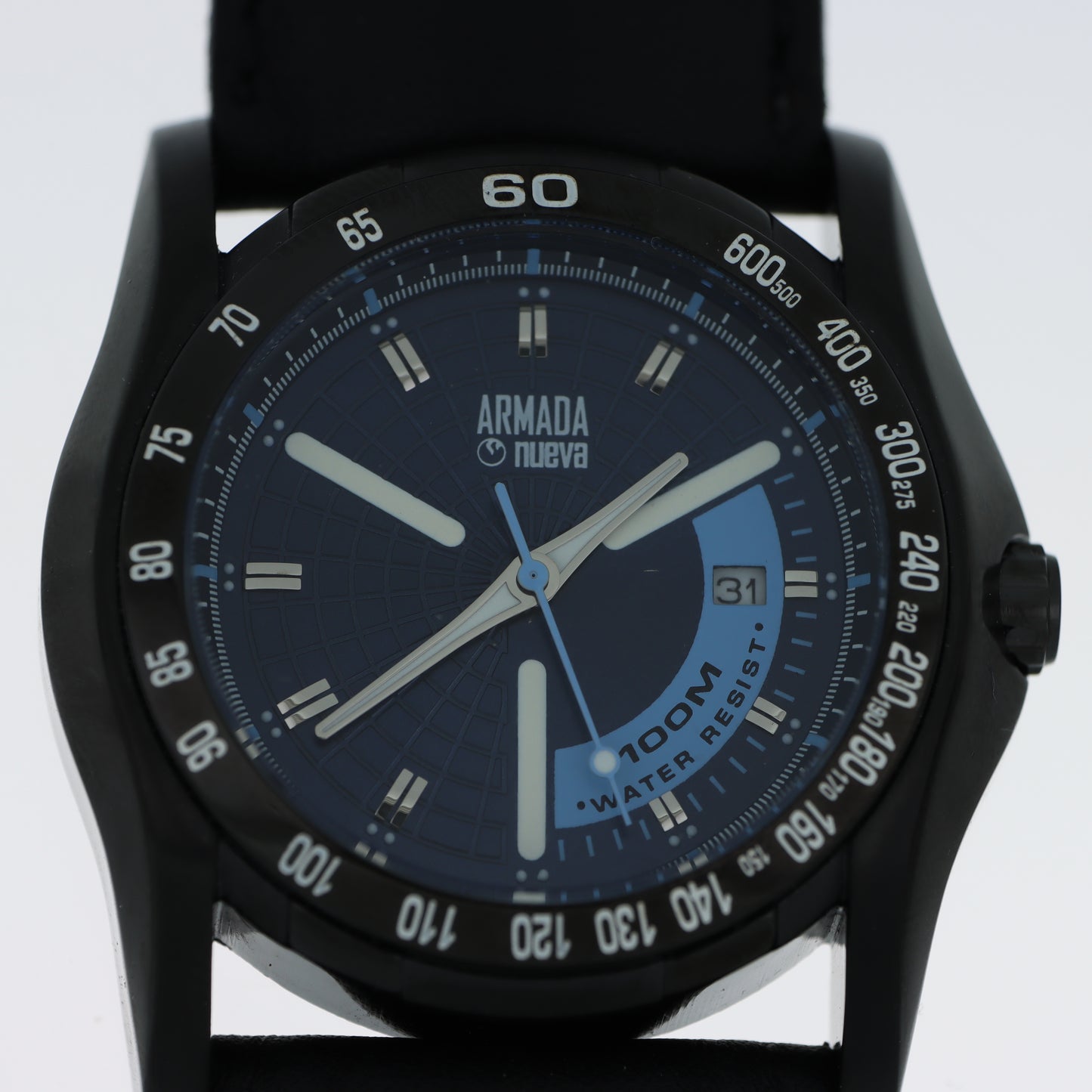 Armada Nueva Orologio Uomo Sport Nero Quadrante Blu Water Resist 100M