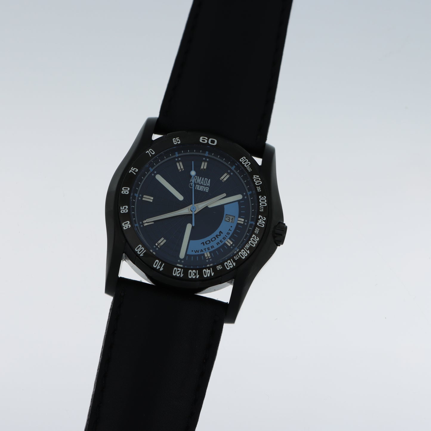 Armada Nueva Orologio Uomo Sport Nero Quadrante Blu Water Resist 100M