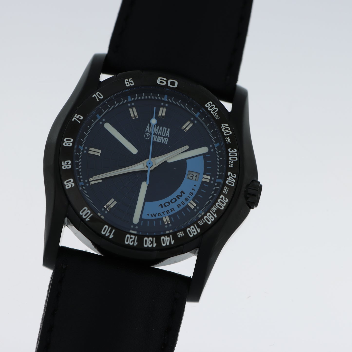 Armada Nueva Orologio Uomo Sport Nero Quadrante Blu Water Resist 100M