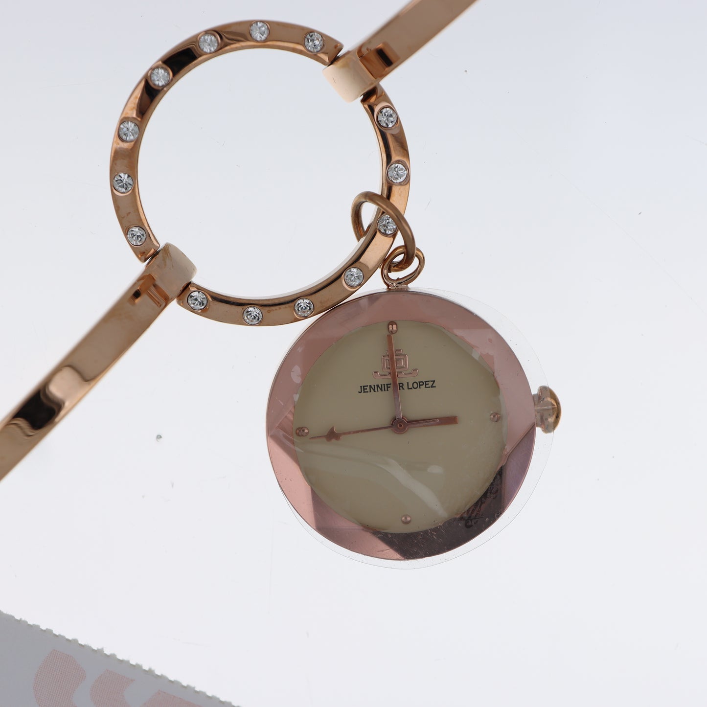 Jennifer Lopez Bracciale Rigido Oro Rosa Orologio Ciondolo Cristalli