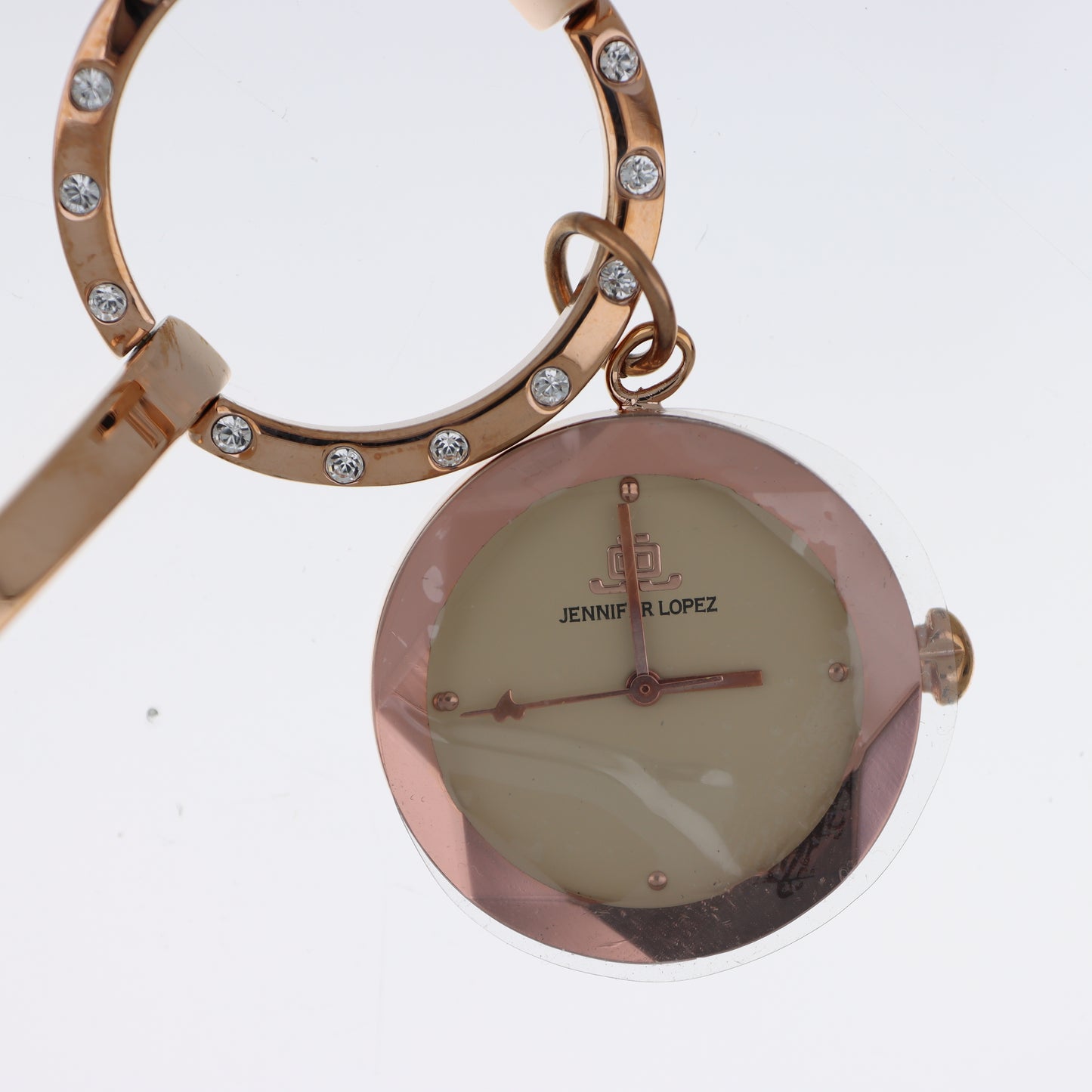 Jennifer Lopez Bracciale Rigido Oro Rosa Orologio Ciondolo Cristalli