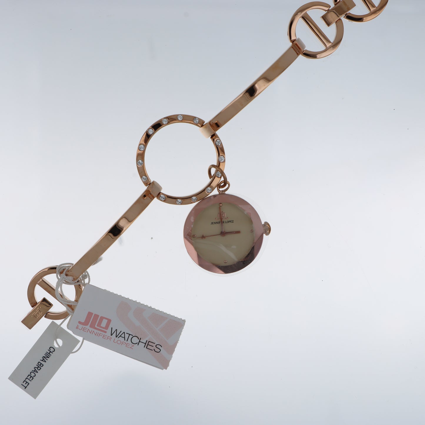 Jennifer Lopez Bracciale Rigido Oro Rosa Orologio Ciondolo Cristalli