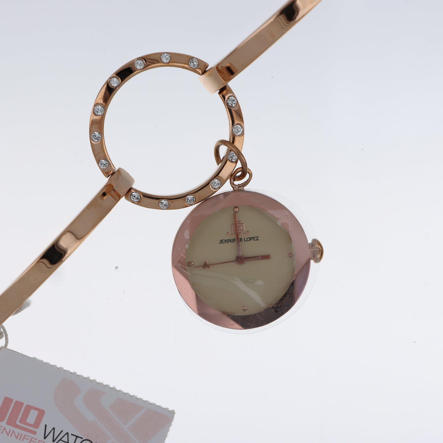 Jennifer Lopez Bracciale Rigido Oro Rosa Orologio Ciondolo Cristalli