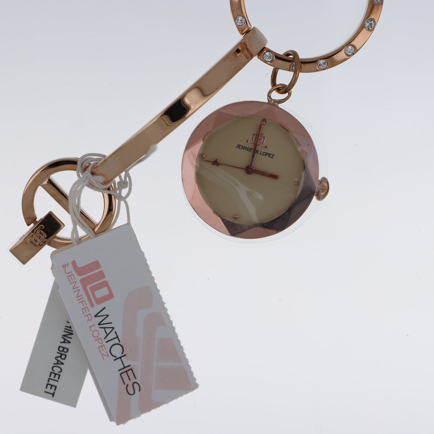 Jennifer Lopez Bracciale Rigido Oro Rosa Orologio Ciondolo Cristalli