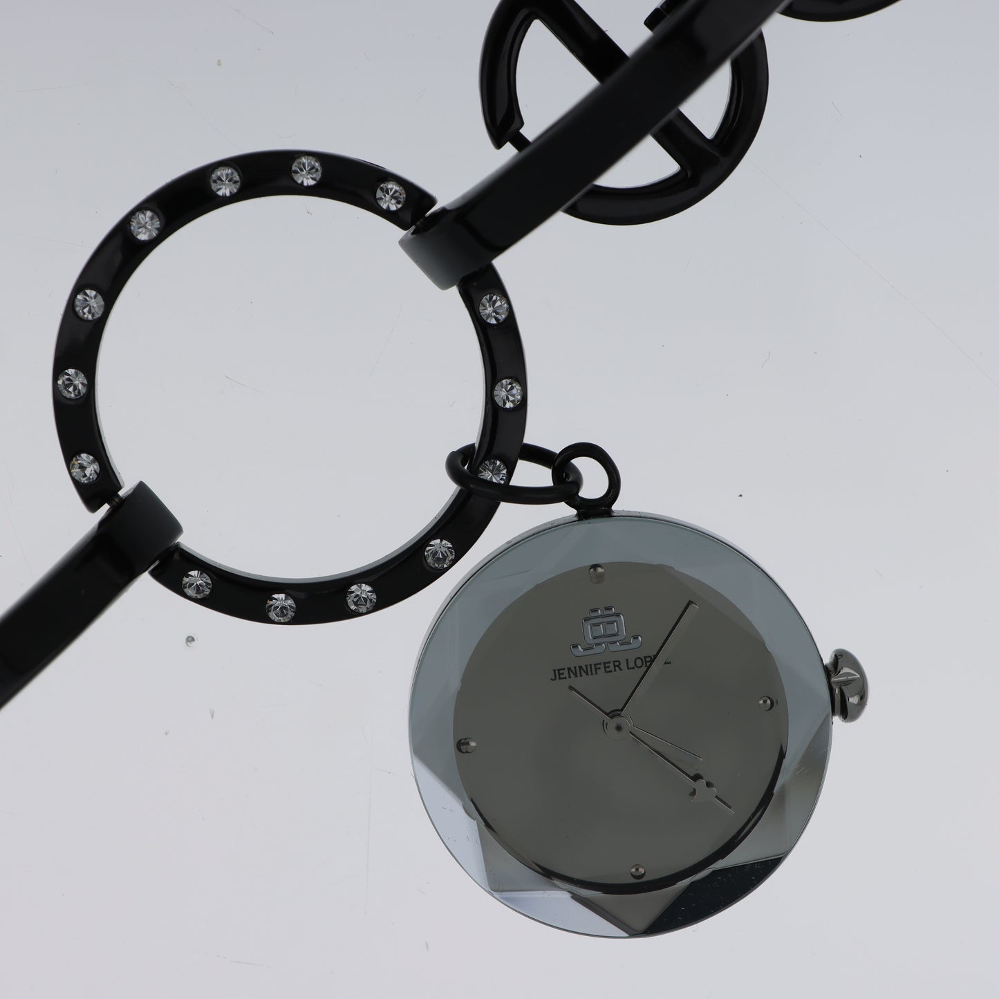 Jennifer Lopez Bracciale Nero Orologio Ciondolo Sfaccettato Cristalli Dark Glamour