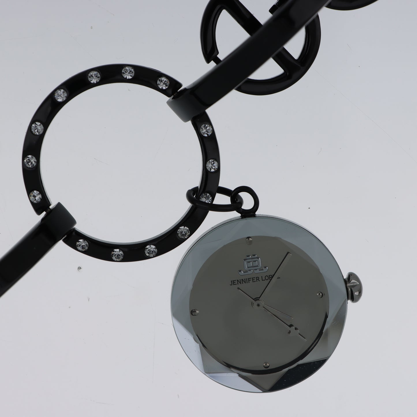 Jennifer Lopez Bracciale Nero Orologio Ciondolo Sfaccettato Cristalli Dark Glamour