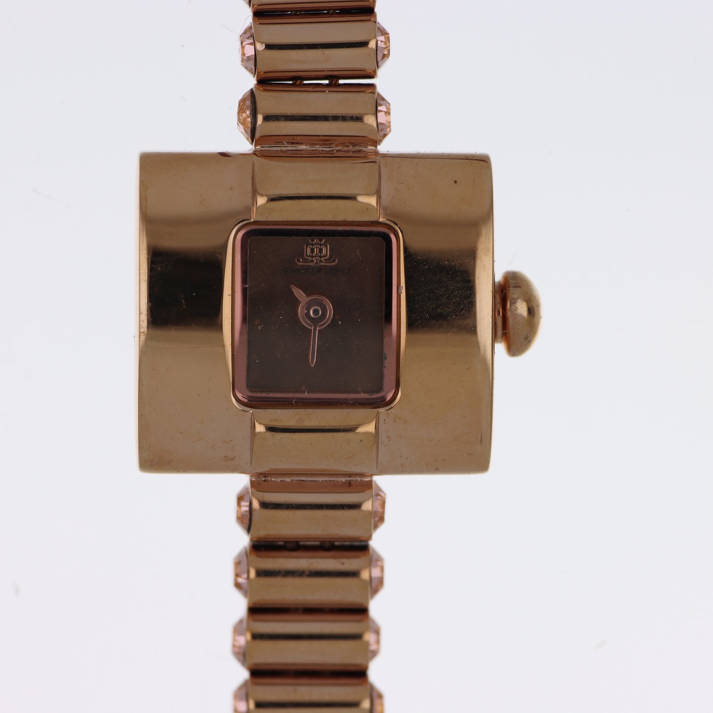 Jennifer Lopez Orologio Donna Cuff Bangle Oro Rosa Quadrante Marrone Cristalli Champagne