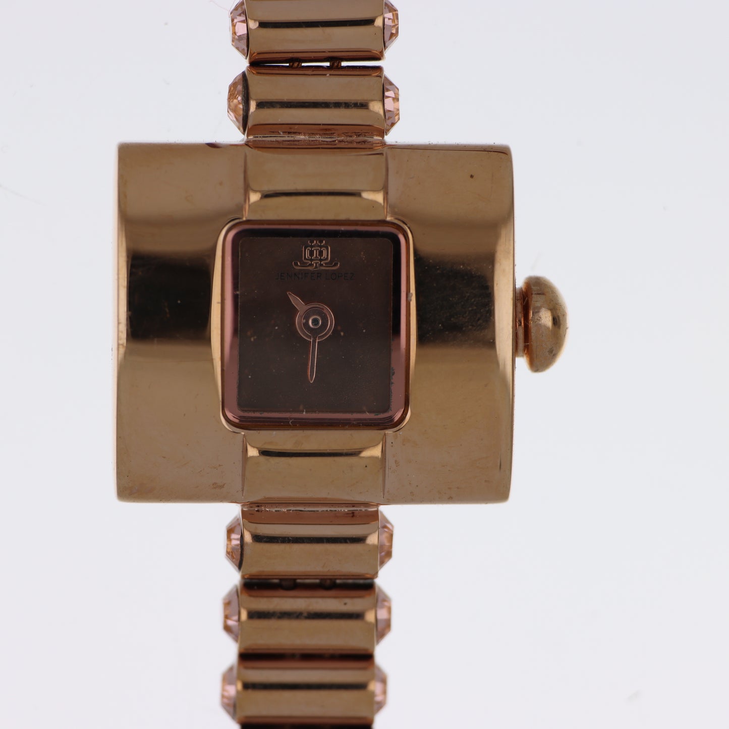 Jennifer Lopez Orologio Donna Cuff Bangle Oro Rosa Quadrante Marrone Cristalli Champagne