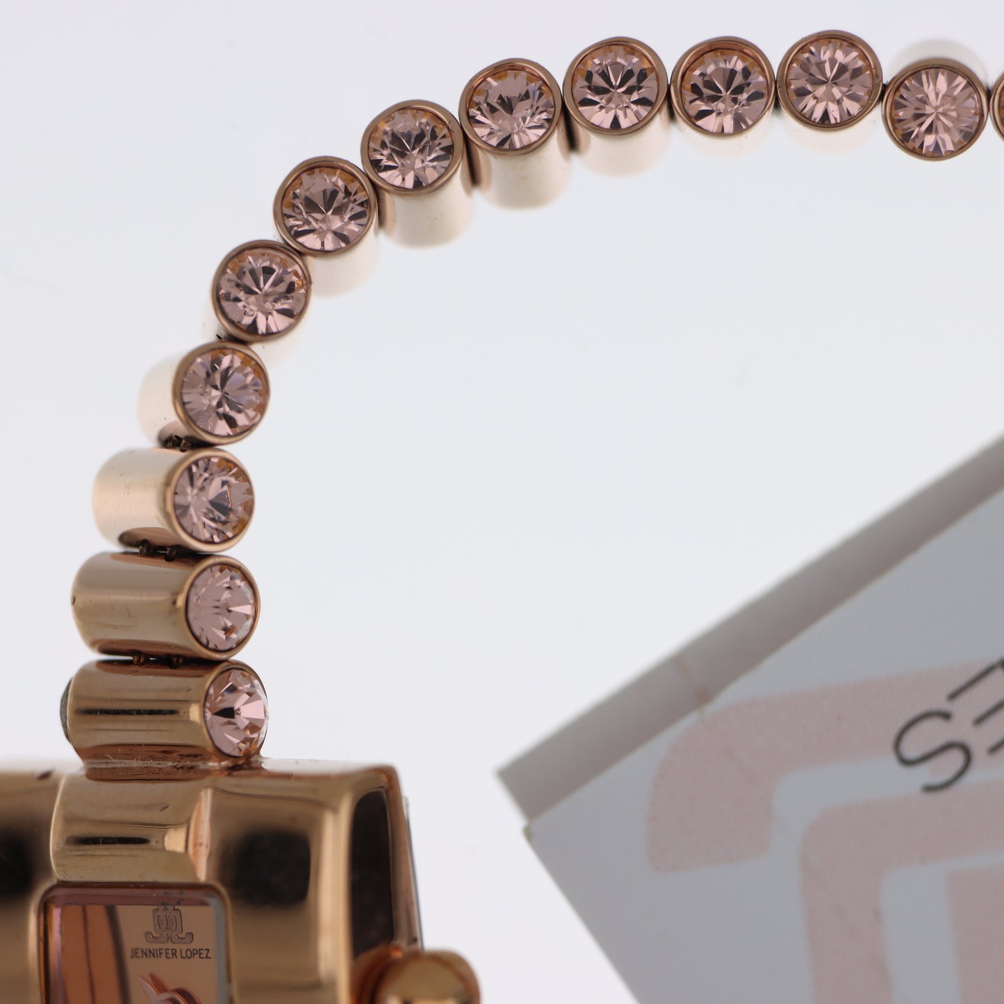Jennifer Lopez Orologio Donna Cuff Bangle Oro Rosa Quadrante Marrone Cristalli Champagne