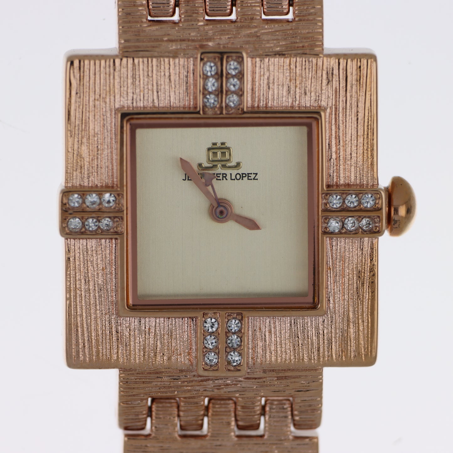 Jennifer Lopez Orologio Donna Quadrato Art Déco Oro Rosa Satinato Cristalli Quadrante Champagne