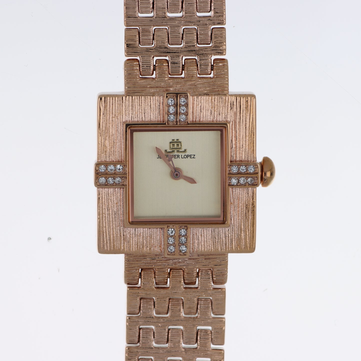 Jennifer Lopez Orologio Donna Quadrato Art Déco Oro Rosa Satinato Cristalli Quadrante Champagne