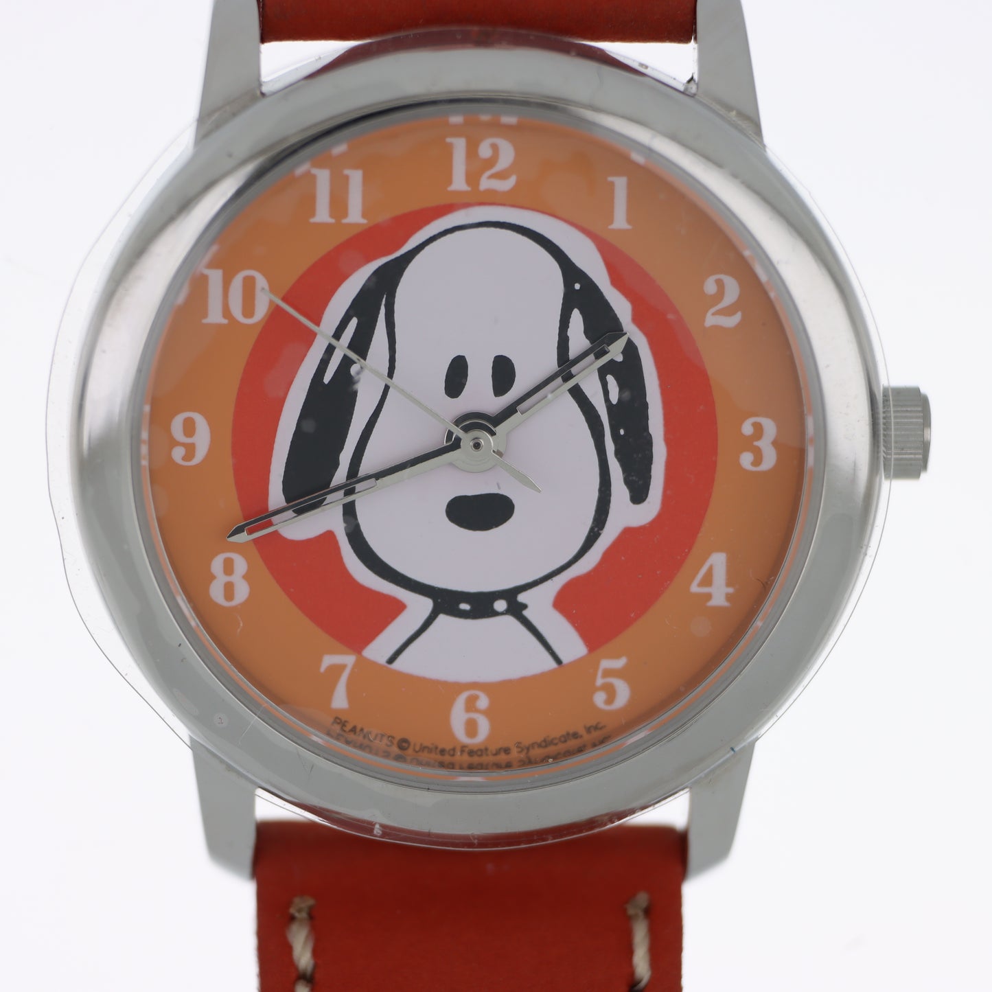 Peanuts Snoopy Orologio Unisex Quadrante Arancione Cinturino Rosso Licenza Ufficiale