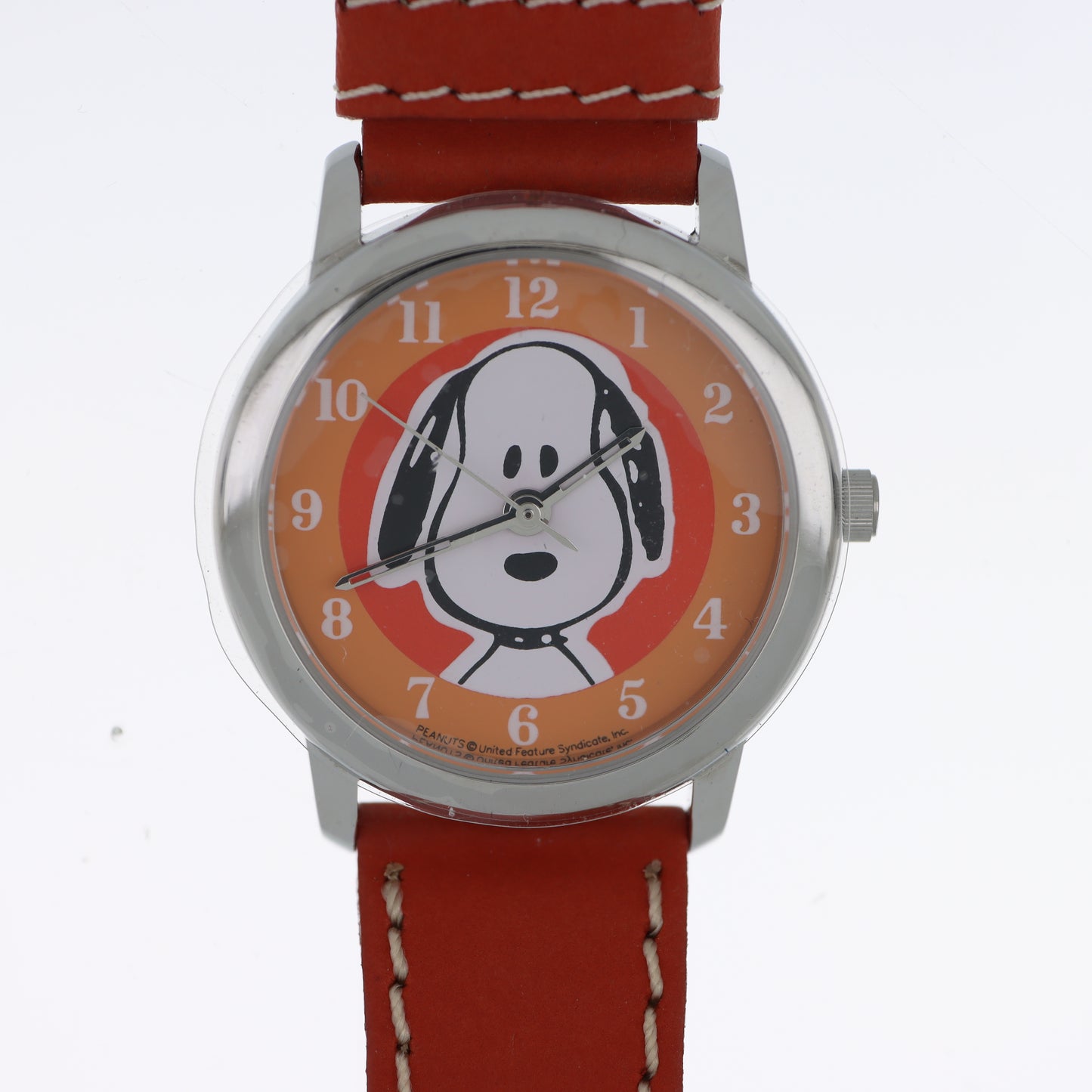 Peanuts Snoopy Orologio Unisex Quadrante Arancione Cinturino Rosso Licenza Ufficiale