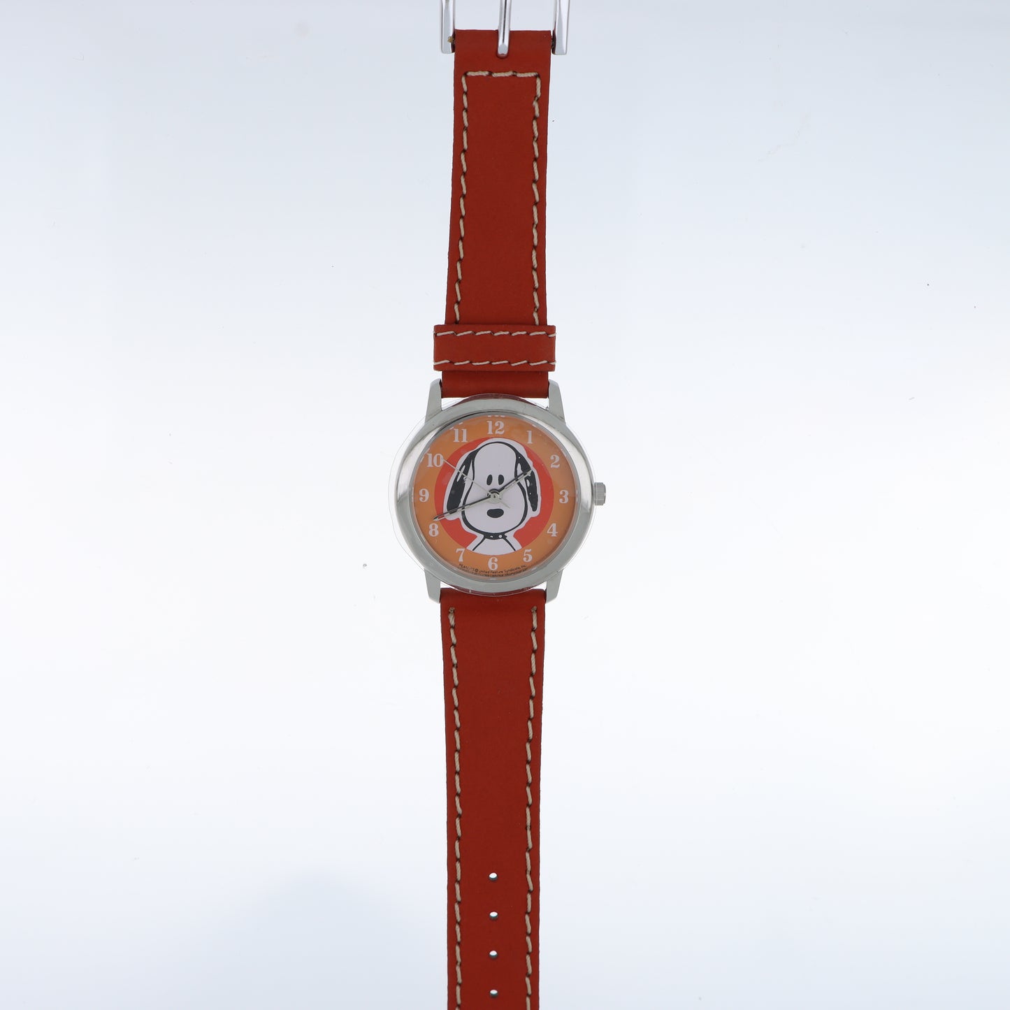 Peanuts Snoopy Orologio Unisex Quadrante Arancione Cinturino Rosso Licenza Ufficiale