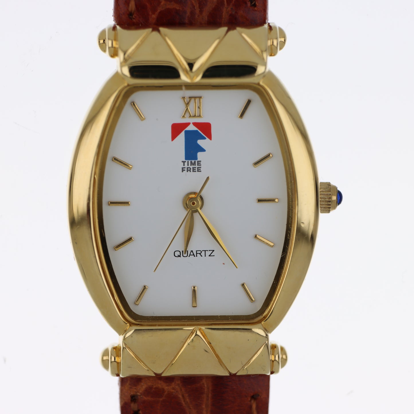 Time Free – Orologio Unisex Tonneau Gold White Dial Quartz Cinturino Cognac