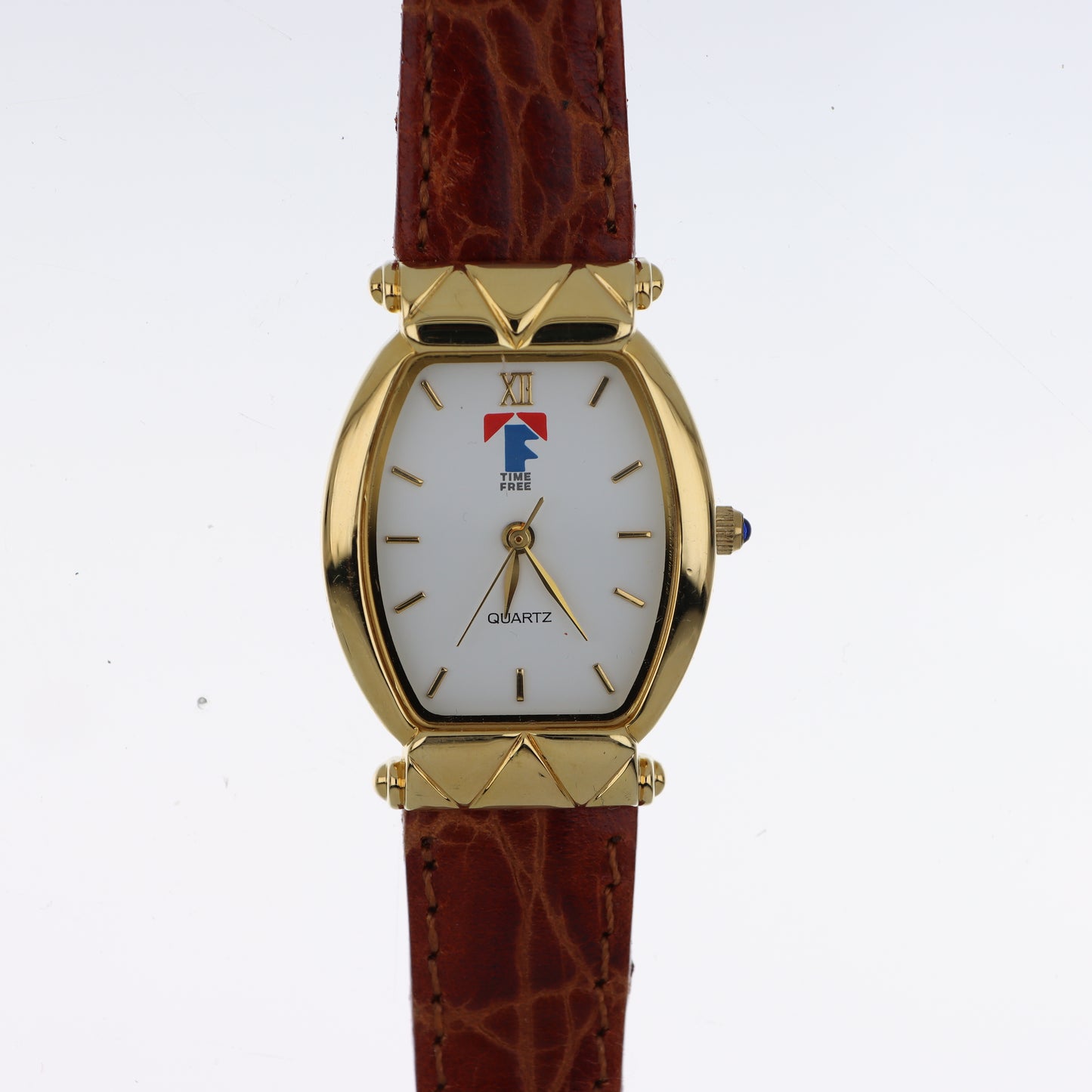 Time Free – Orologio Unisex Tonneau Gold White Dial Quartz Cinturino Cognac