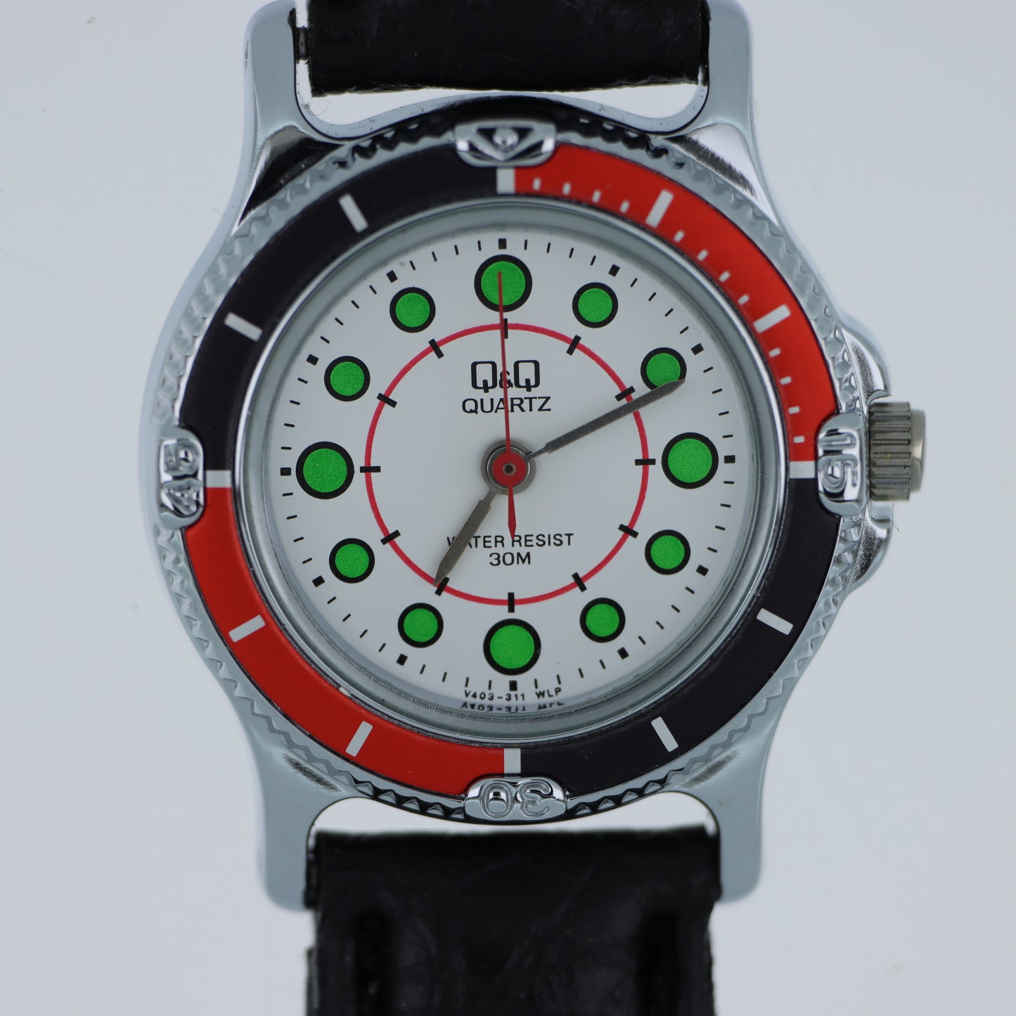 Q&Q Quartz – Orologio Uomo Diver Style Bezel Bicolore Indici Verdi 30M