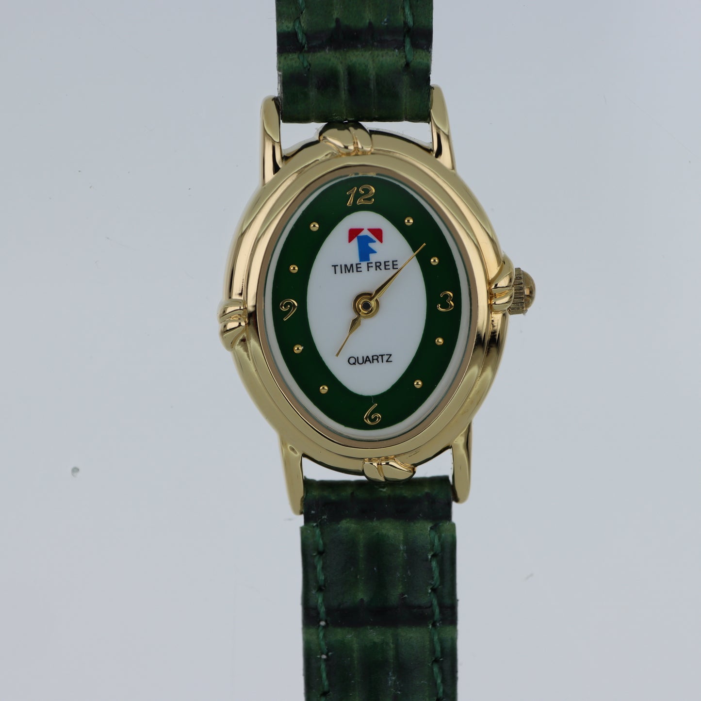 Time Free – Orologio Donna Cassa Ovale Oro Quadrante Verde Bianco Cinturino Coccodrillo