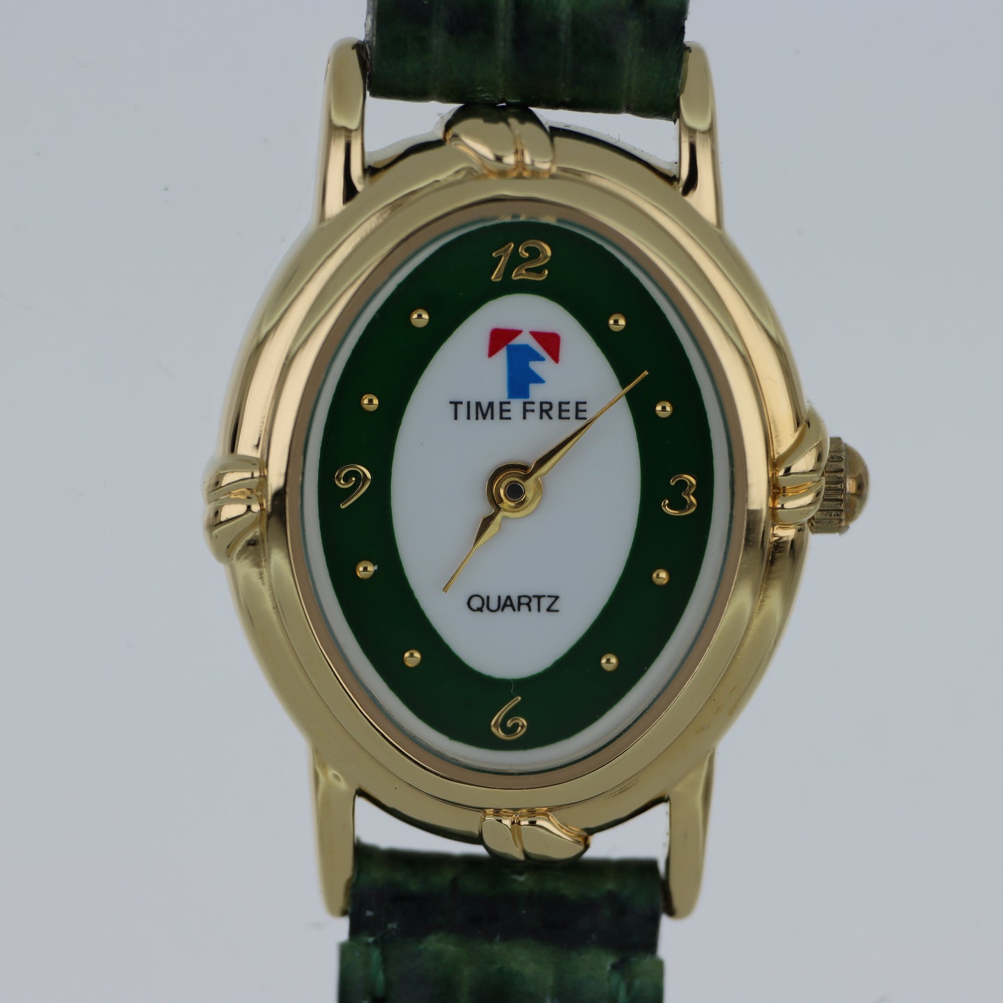 Time Free – Orologio Donna Cassa Ovale Oro Quadrante Verde Bianco Cinturino Coccodrillo