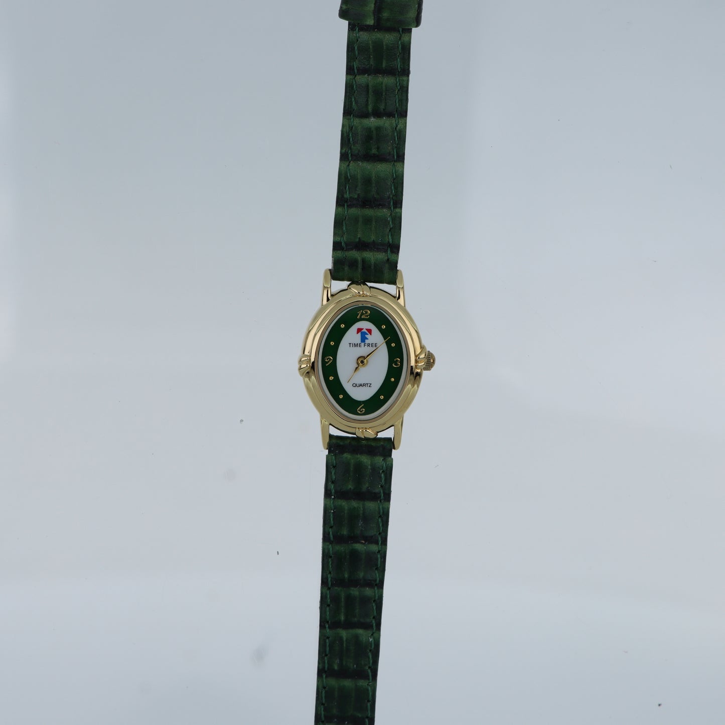 Time Free – Orologio Donna Cassa Ovale Oro Quadrante Verde Bianco Cinturino Coccodrillo