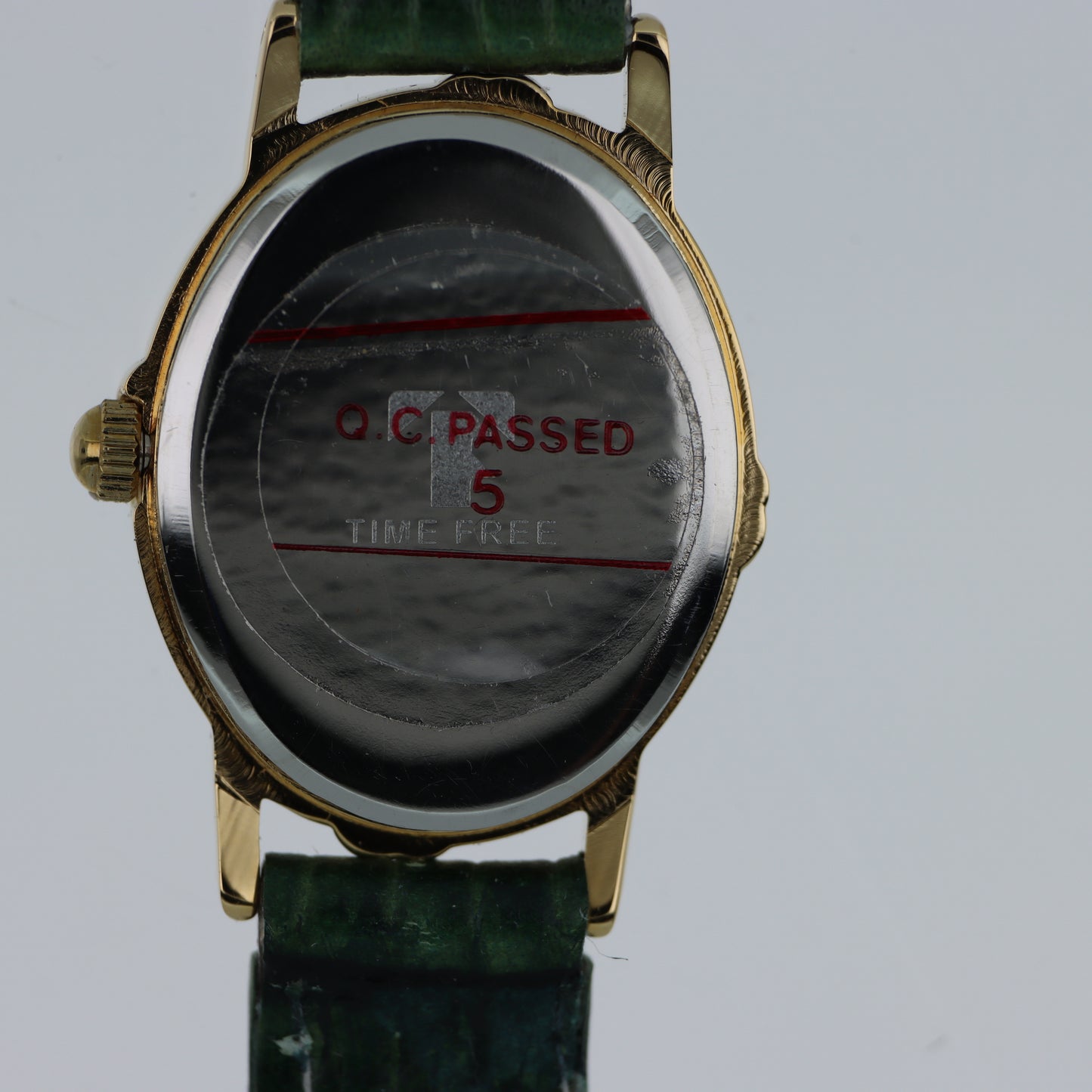 Time Free – Orologio Donna Cassa Ovale Oro Quadrante Verde Bianco Cinturino Coccodrillo