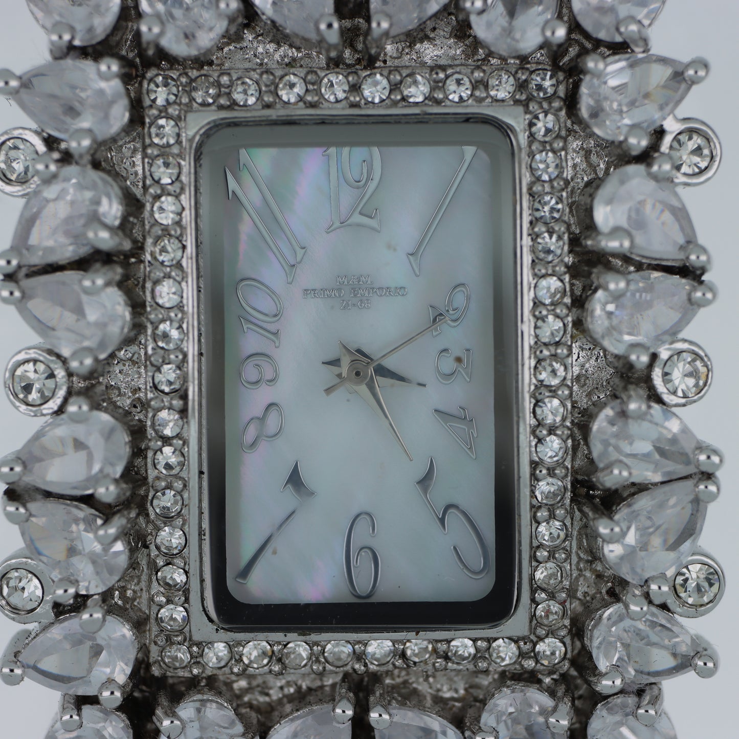 M.&M. Primo Emporio 21-68 – Orologio Donna Corona Cristalli Marquise Argento Madreperla Cinturino Bianco