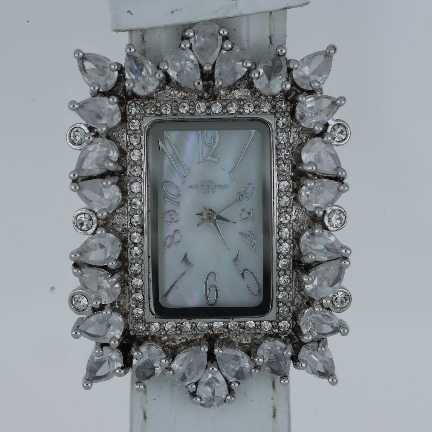 M.&M. Primo Emporio 21-68 – Orologio Donna Corona Cristalli Marquise Argento Madreperla Cinturino Bianco