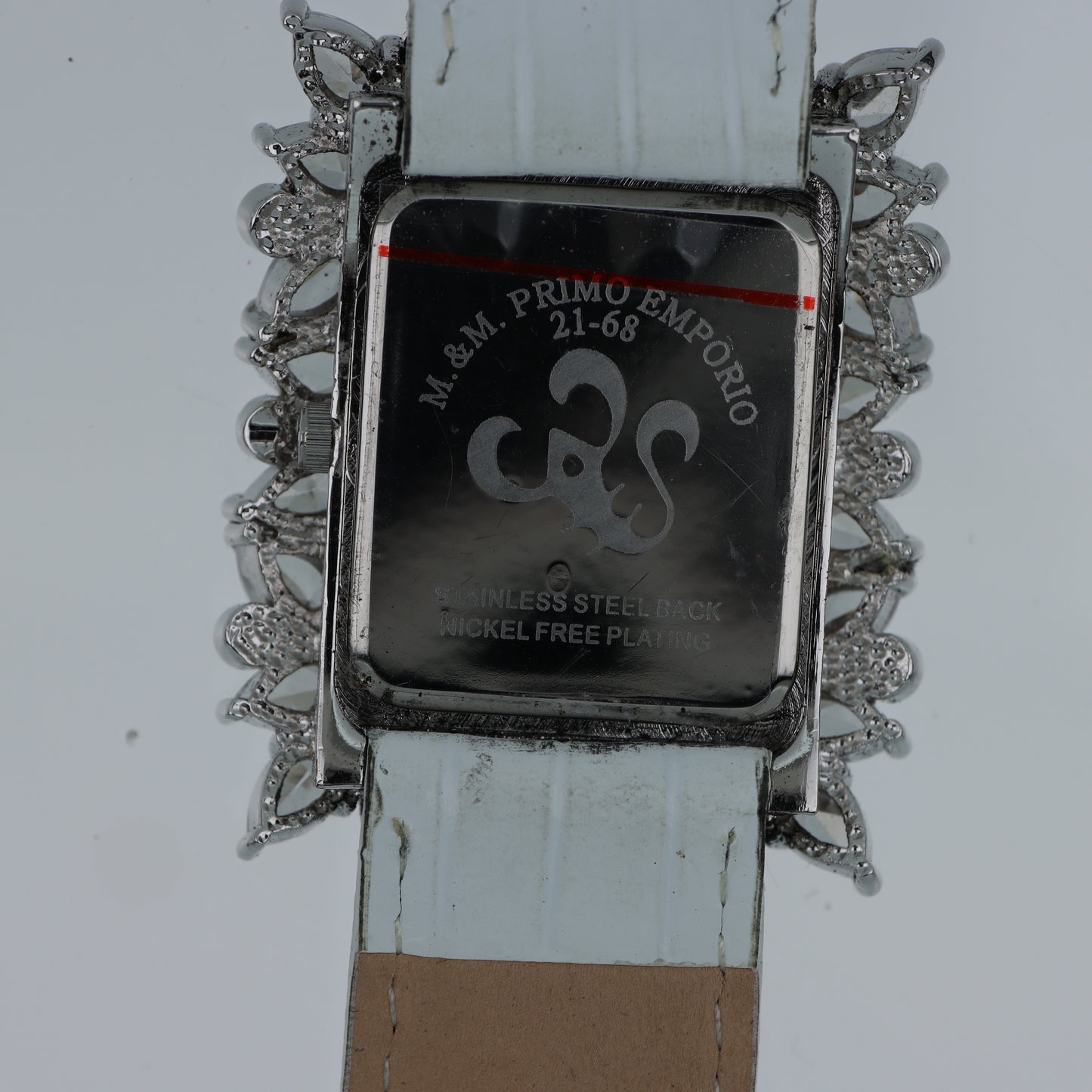 M.&M. Primo Emporio 21-68 – Orologio Donna Corona Cristalli Marquise Argento Madreperla Cinturino Bianco