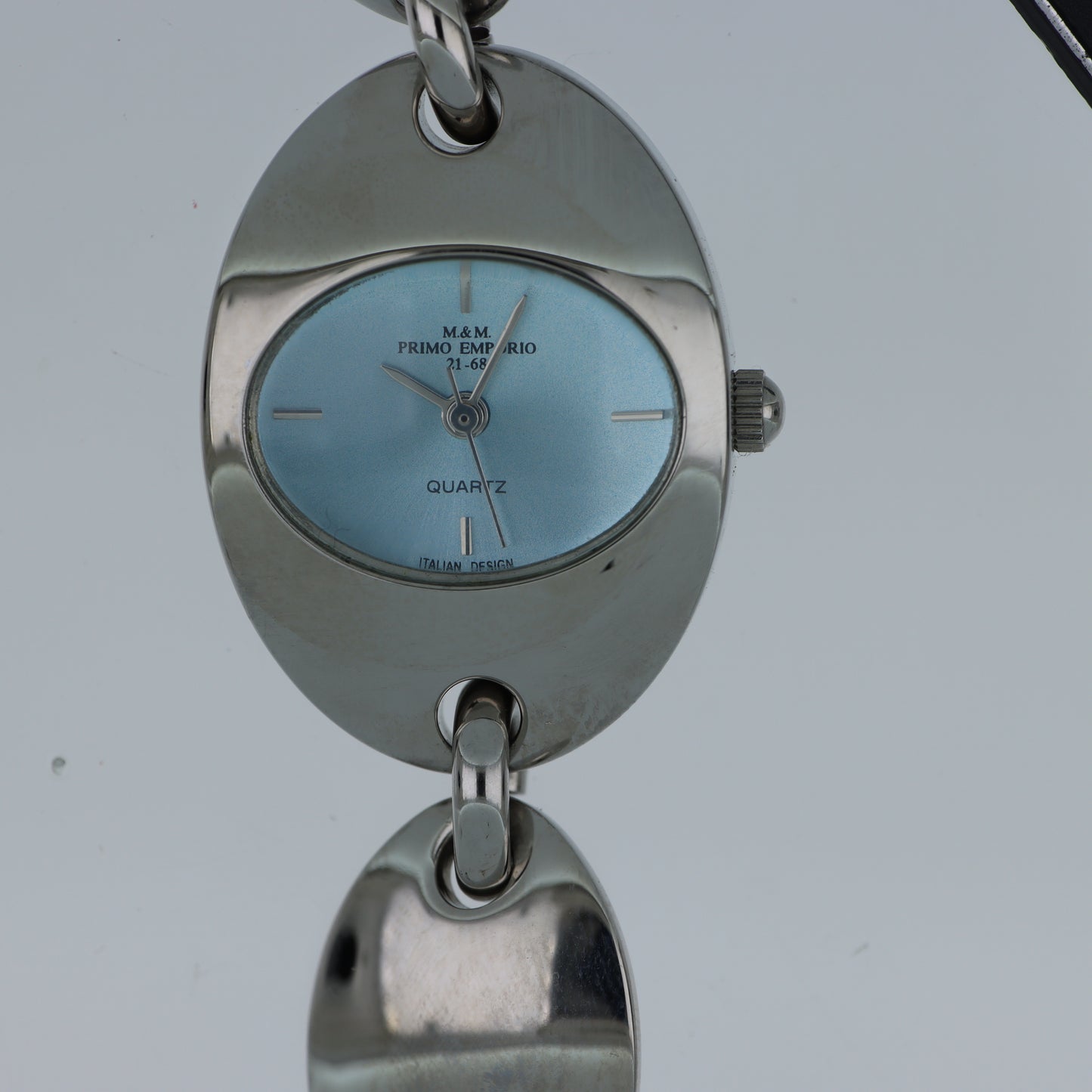 M.&M. Primo Emporio 21-68 – Orologio Donna Bracciale Maglie Ovali Argento Quadrante Azzurro Italian Design
