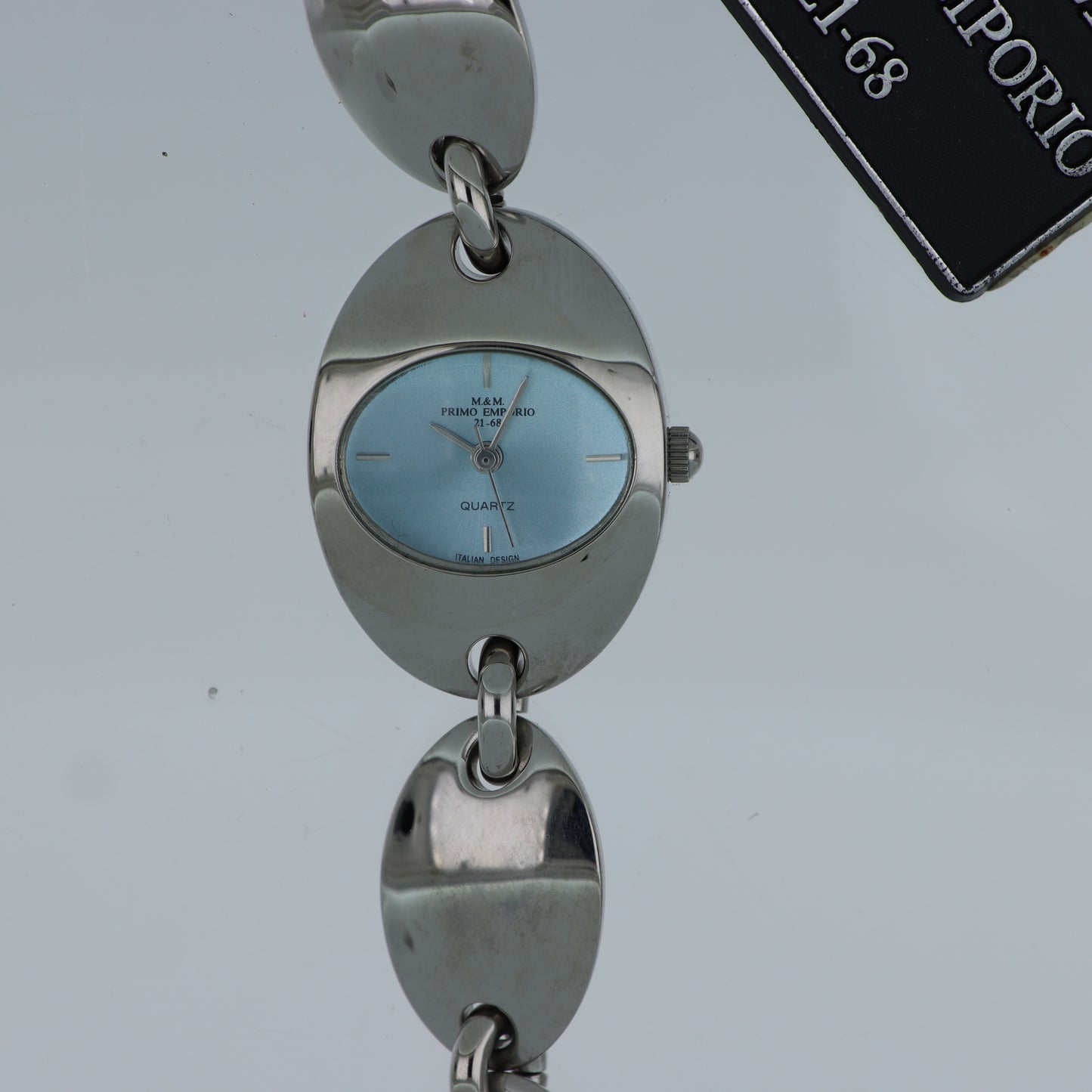 M.&M. Primo Emporio 21-68 – Orologio Donna Bracciale Maglie Ovali Argento Quadrante Azzurro Italian Design