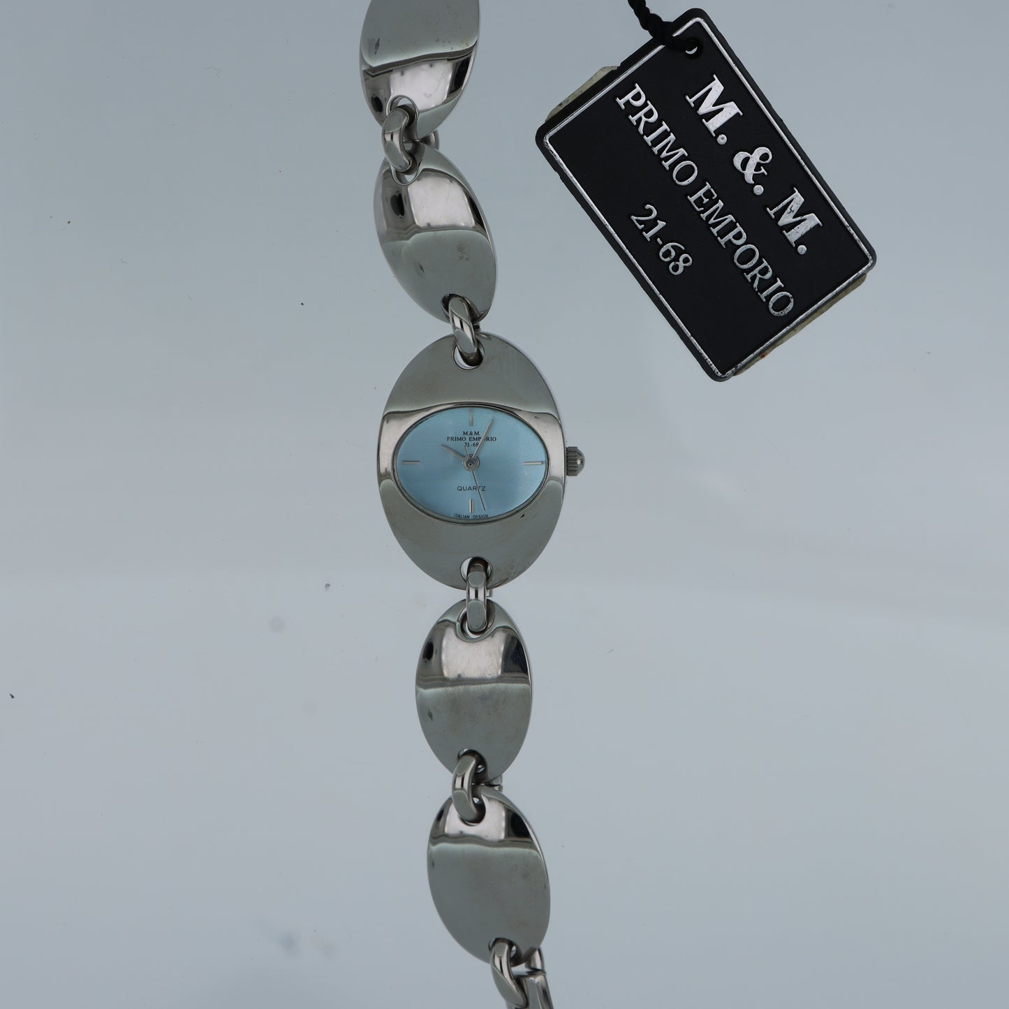 M.&M. Primo Emporio 21-68 – Orologio Donna Bracciale Maglie Ovali Argento Quadrante Azzurro Italian Design