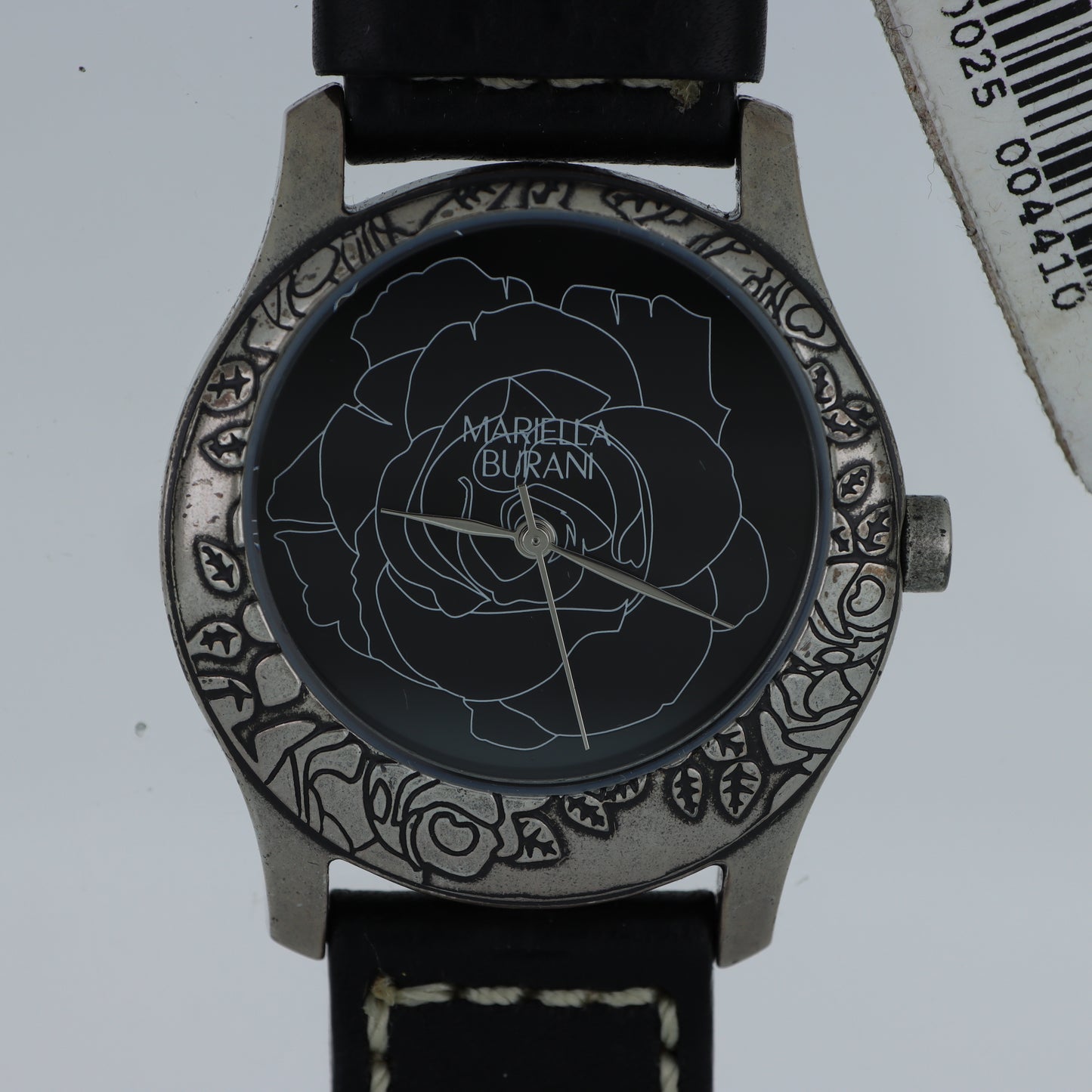 Mariella Burani – Orologio Donna Quadrante Nero Rosa Incisa Bezel Anticato Arabeschi Cinturino Cuoio