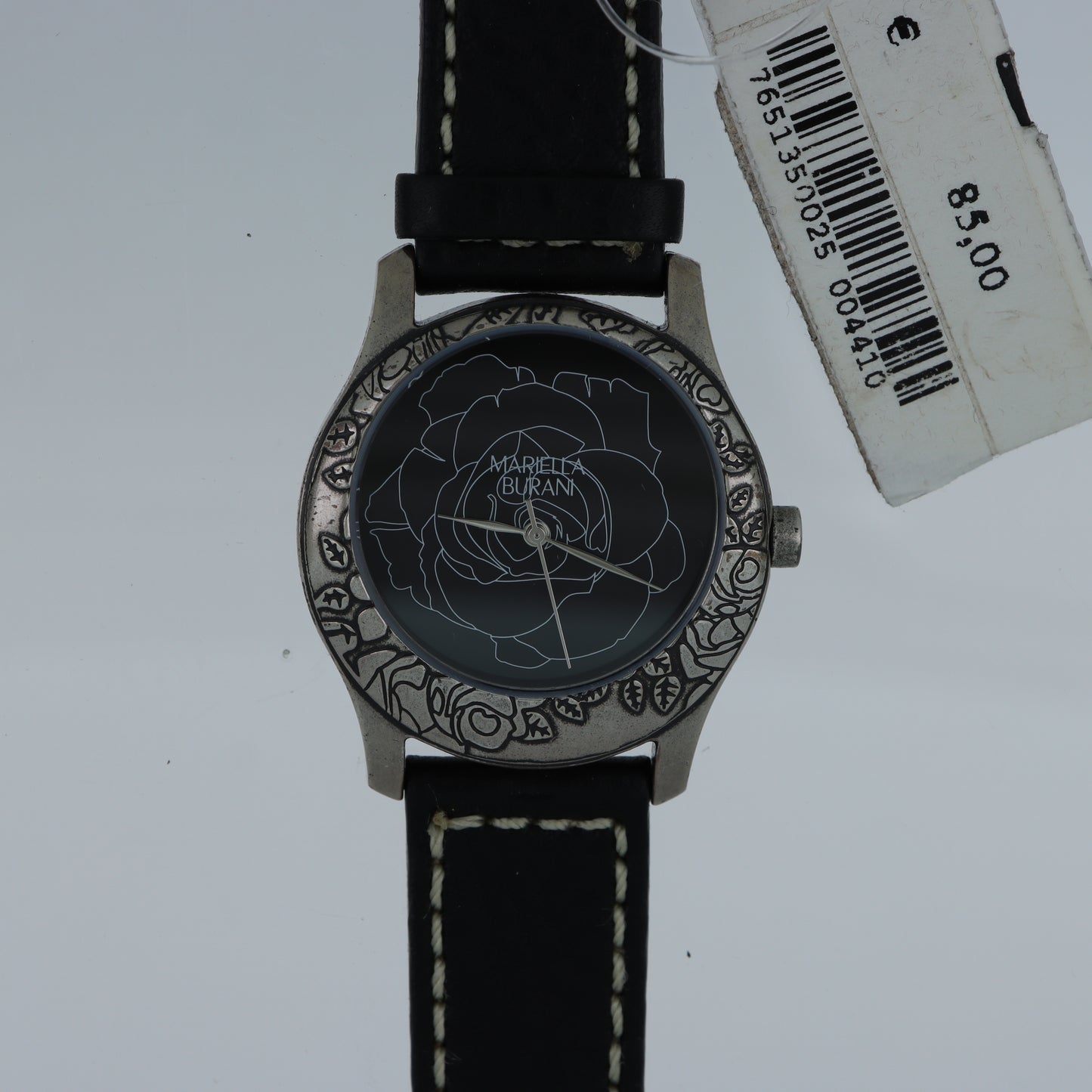 Mariella Burani – Orologio Donna Quadrante Nero Rosa Incisa Bezel Anticato Arabeschi Cinturino Cuoio