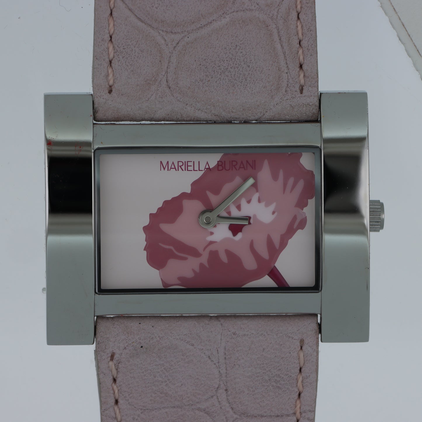 Mariella Burani – Orologio Donna Cassa Rettangolare Quadrante Peonia Rosa Cinturino Scamosciato Floreale